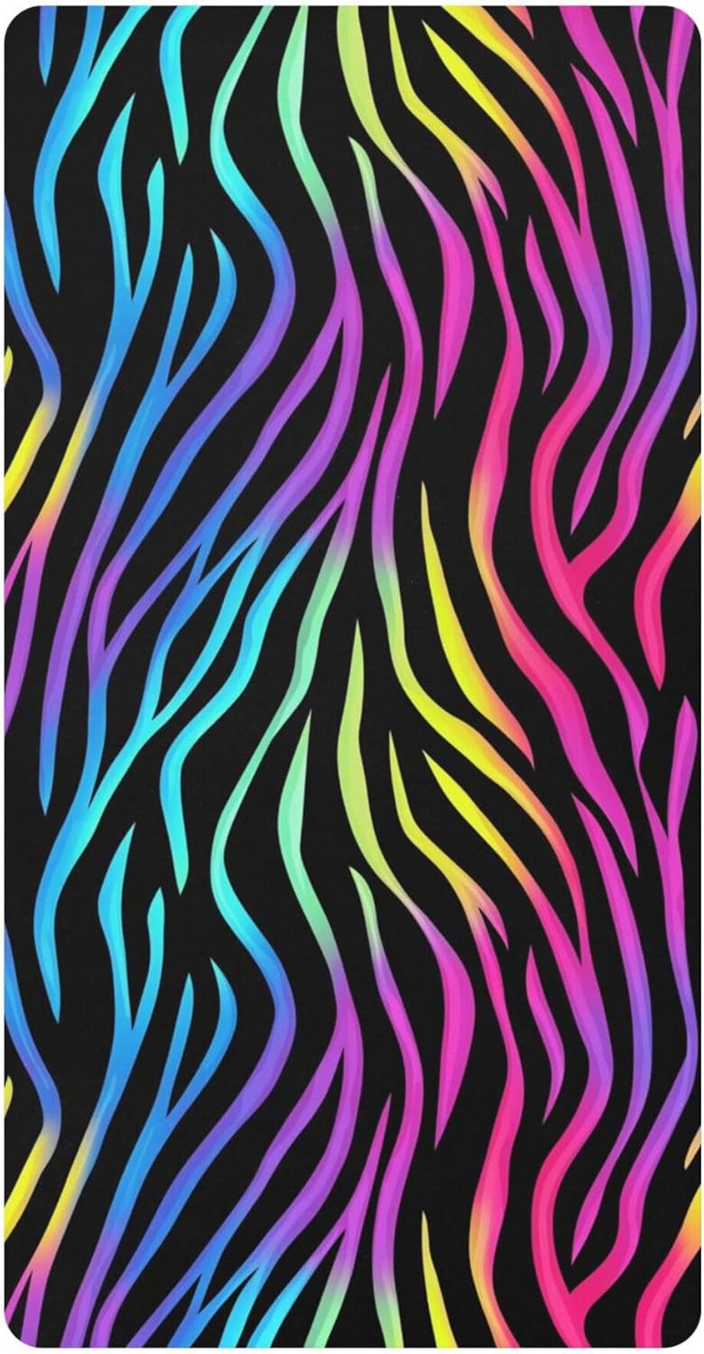Rainbow Zebra Print Black Crib Sheets Soft Breathable Fitted Cotton Baby Crib Sheets Mattress Cover for Girl Boy, 52" x 28" x 9"
