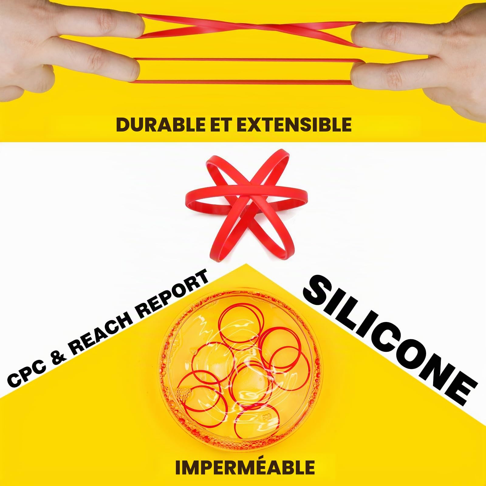 100 pièces Bracelets en silicone pour Adultes, 8 inch Bracelets en caoutchouc élastique pour le sport Cadeaux en vrac les fournitures pour enseignants Décorations de fête Rouge