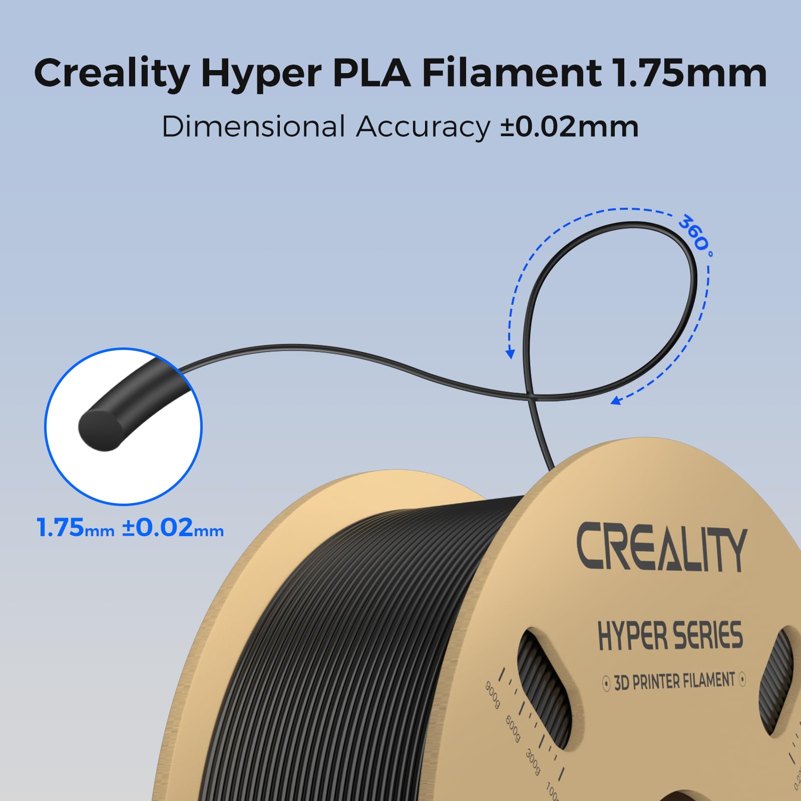 Creality Hyper PLA Filament, Filamento PLA 1,75 mm, Precisión Dimensional +/-0,02 mm, alta Velocidad de Impresión 30–600 mm/s, para Impresoras 3D FDM, 4 kg (8,8 lb), 4 Negro