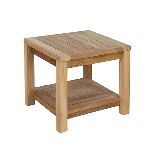 Teak Wood Side Table with Storage, Indoor and Outdoor Wooden