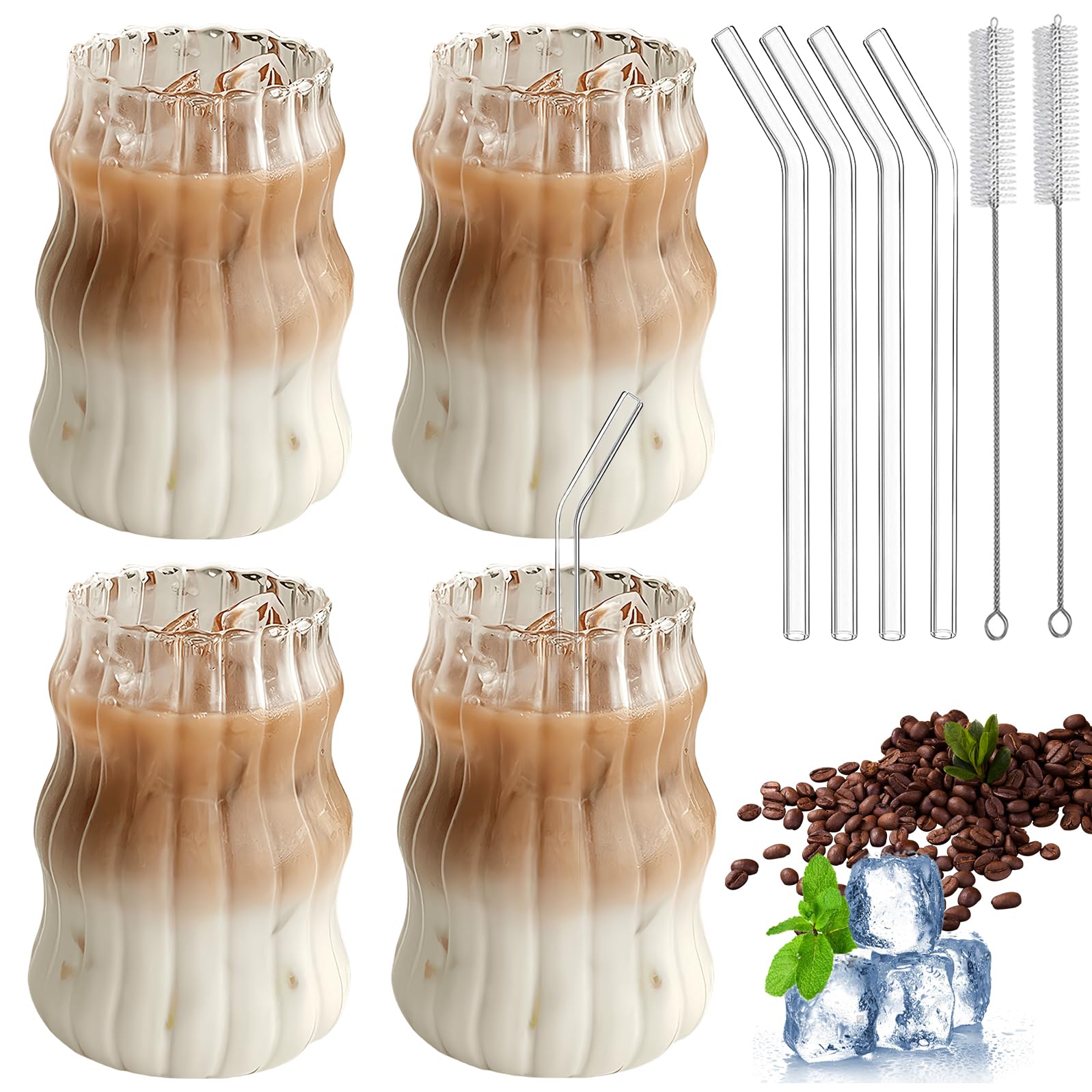 WANDGUbicchiere con cannucce e spazzole per la pulizia, set da 4 bicchieri da caffè e dessert, 500 ml
