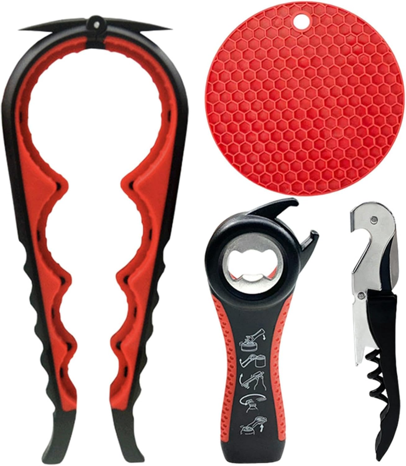 4 Pack Jar Opener Bottle Opener with Silicone Jar Gripper to Remove