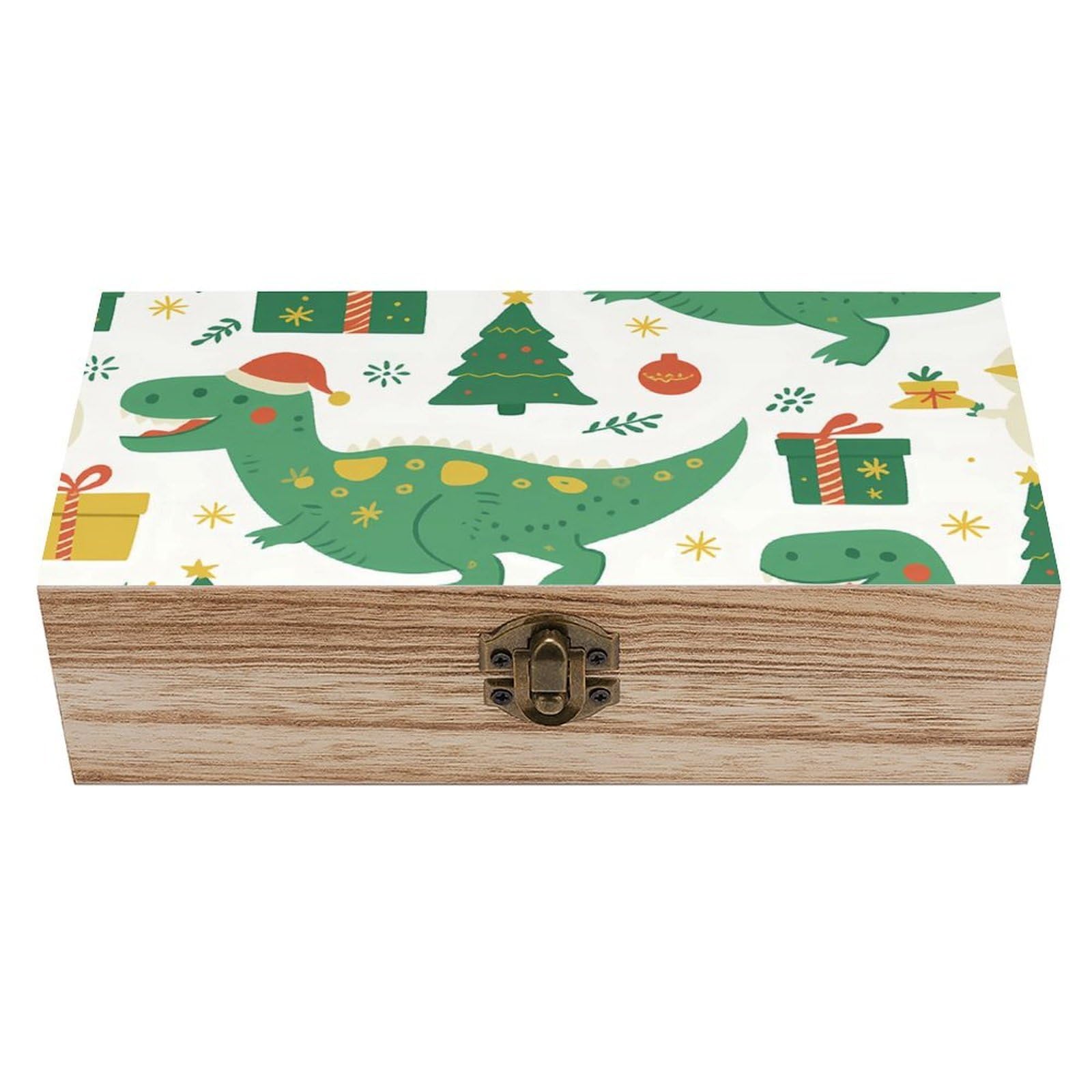 Oudrspo Christmas Green Dragons Trees Gifts Retro Wooden Storage Box Keepsake Jewelry Decorative Art Storages Box Gift Boxs