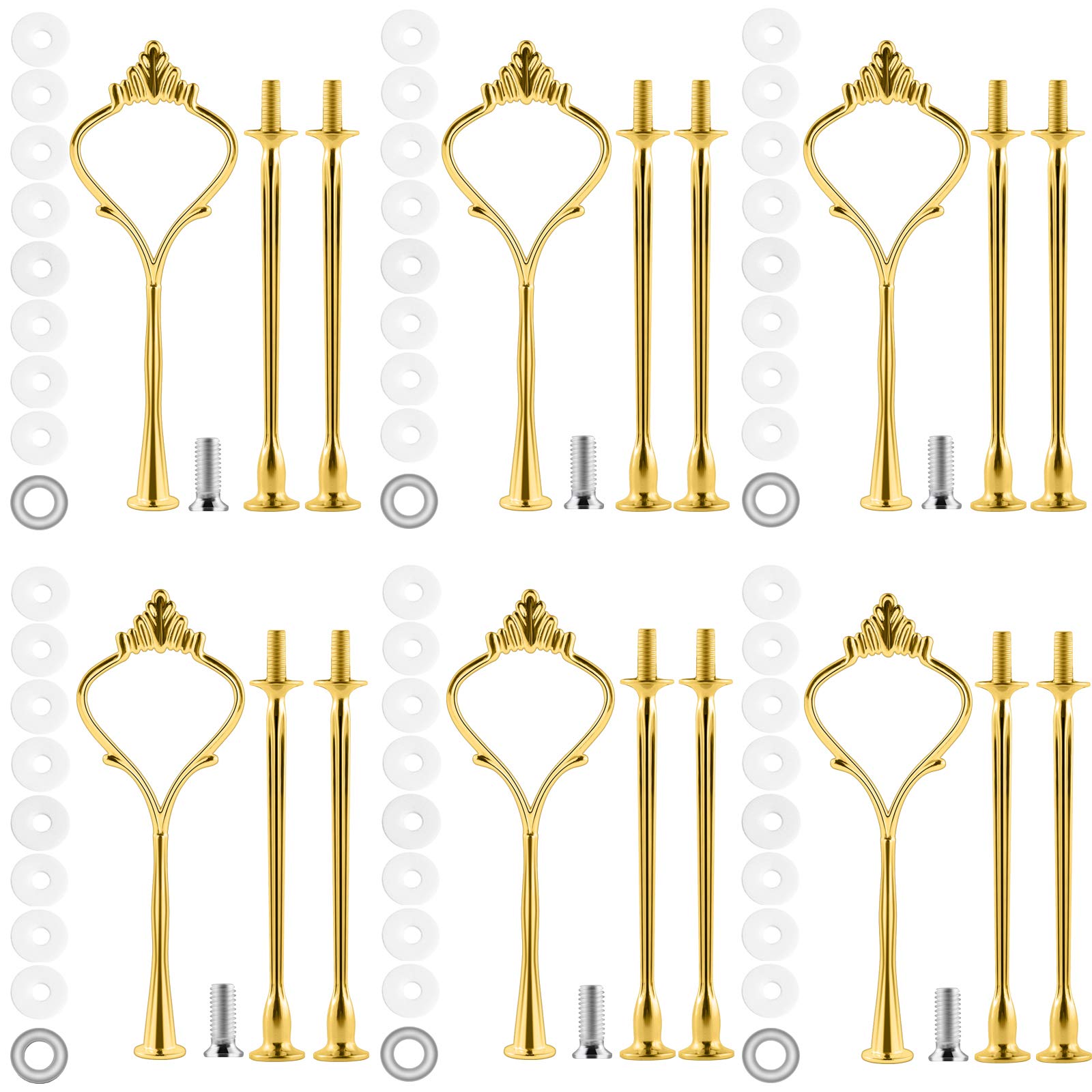 MSDADA 6 Set Cake Stand Fittings Kits, 3 Tiered Tray Hardware for Cake Stand Mold Crown 3 Tier Cake Holder Hardware for Wedding Party Making Resin Cupcake Dessert Platter Serving Stand(Gold)