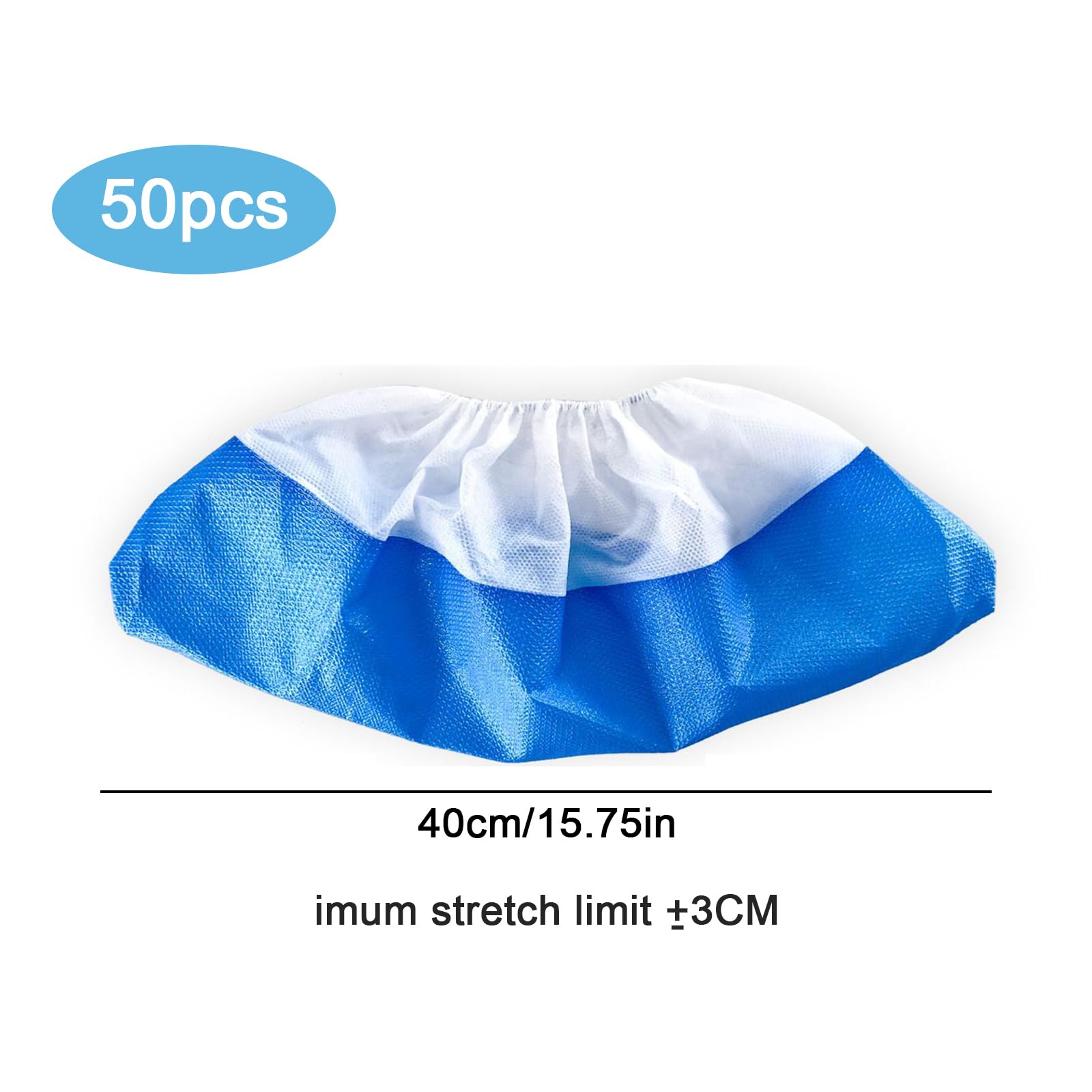 50 x Couvre-chaussures jetables, Couvre-chaussures réutilisables, CPE+PP Couvre-chaussures antidérapant imperméable, bleu/blanc Couvre-chaussures élastiques pour toutes les tailles (9,9g)