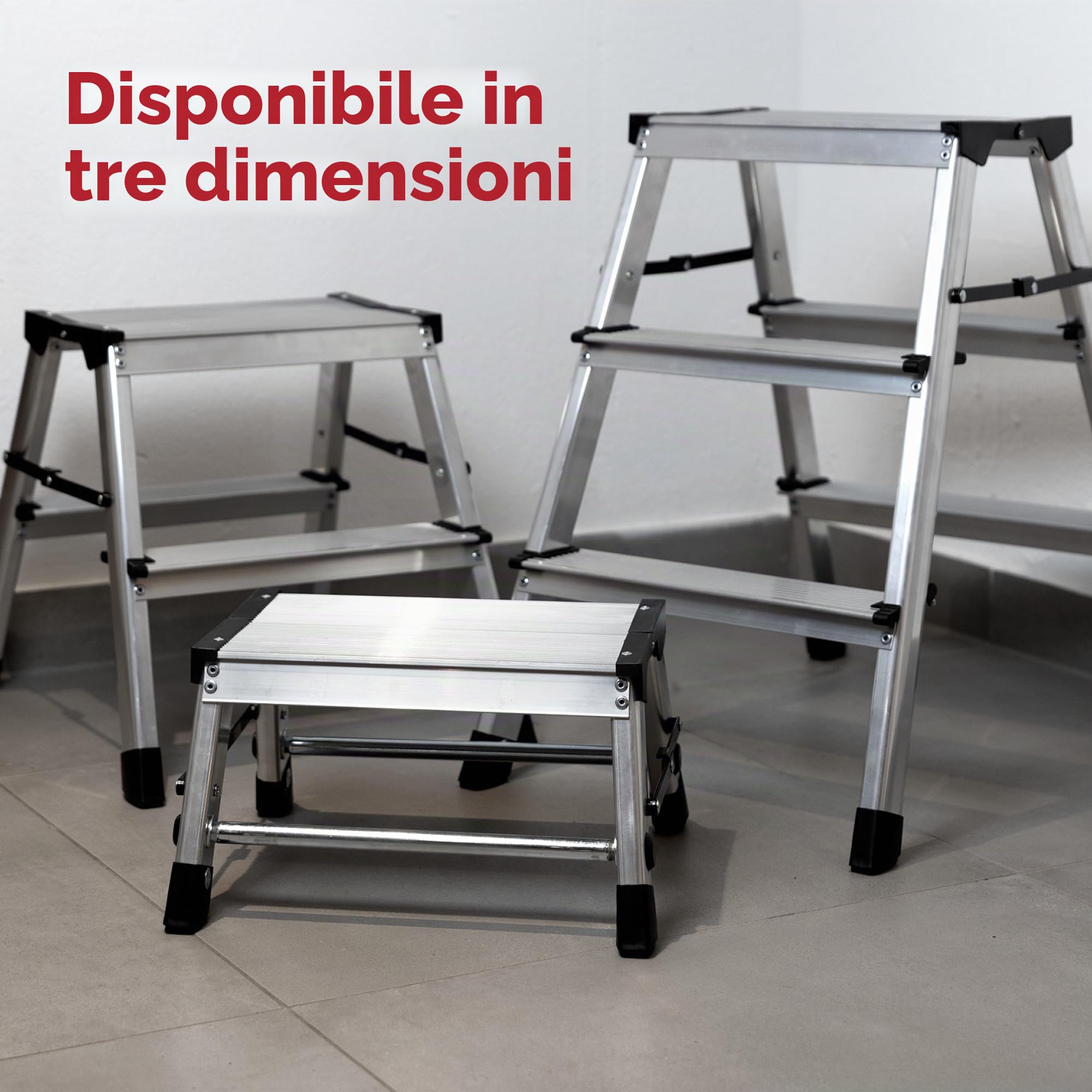 Siwitec scala a pioli, 1 gradino, in alluminio, leggera, portata fino a 150 kg, pieghevole, per campeggio, cucina, bagno, certificata TÜV