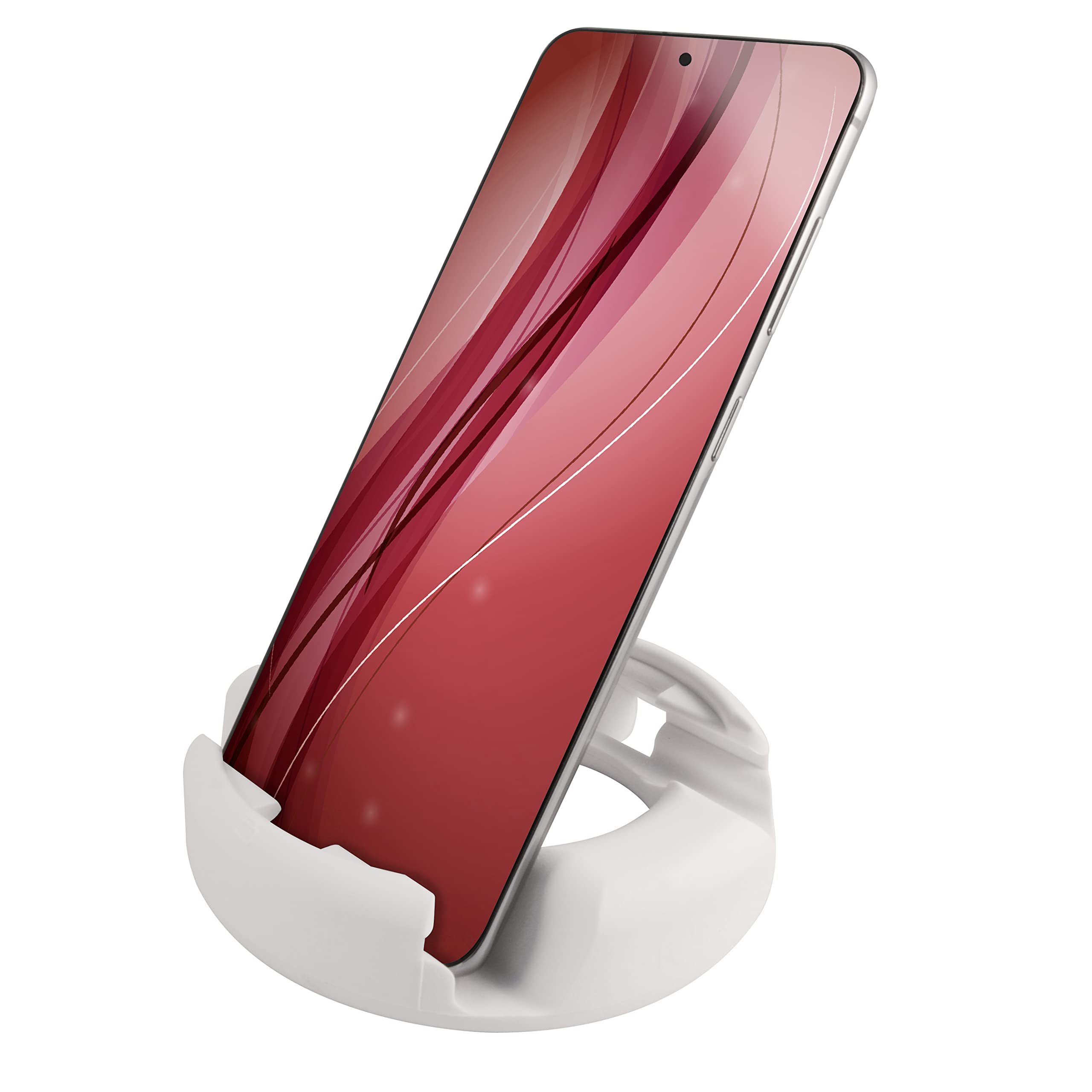 GoDonutPlus Desk Phone Stand Holder - Portable Travel Airplane, Nightstand and Home Office Accessories - with Charging Port Access - Compatible with iPhone, iPad, Switch and Tablet - White