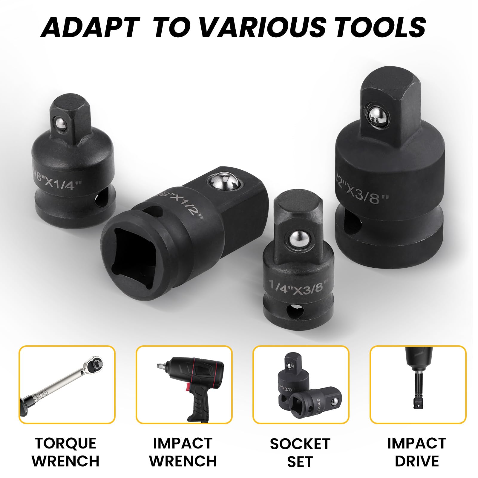 Stecknussadapter-Set 4-teilig – Chrom-Vanadium-Stahl, Für Wechsel Zwischen 1/4, 3/8 & 1/2 Zoll