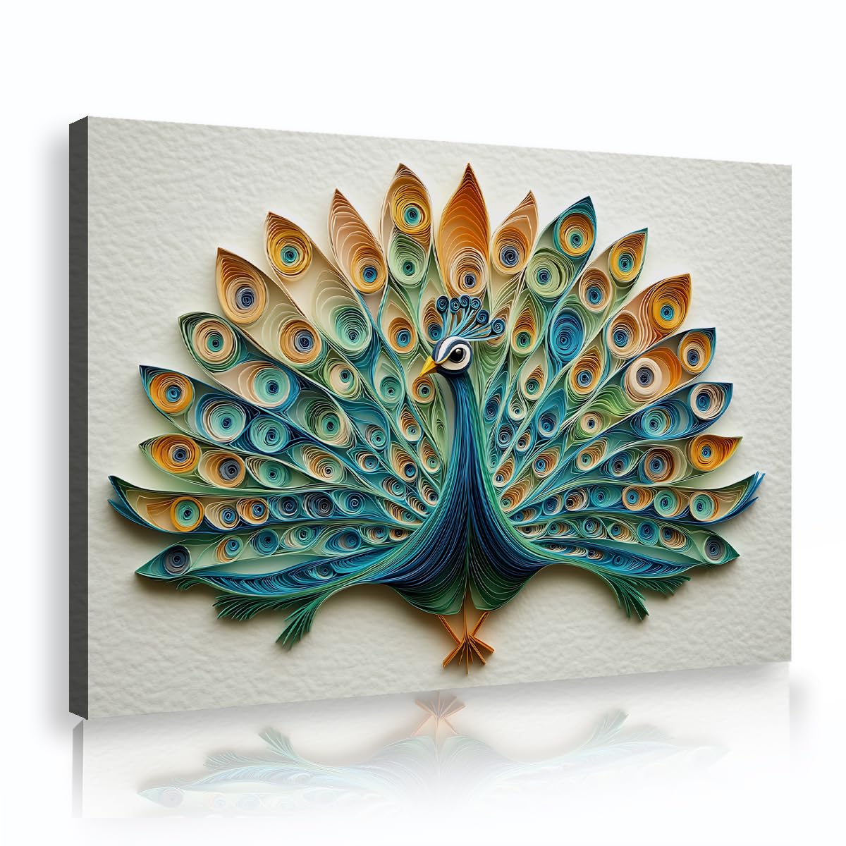 Via Vela Fbh15 Creative Paper Quilling Canvas Wall Art 3D Effect Peacock Painting Colorful Animal Feather Picture Textured Poster Print For Living Room Entryway Hotel Decor 50X75cm
