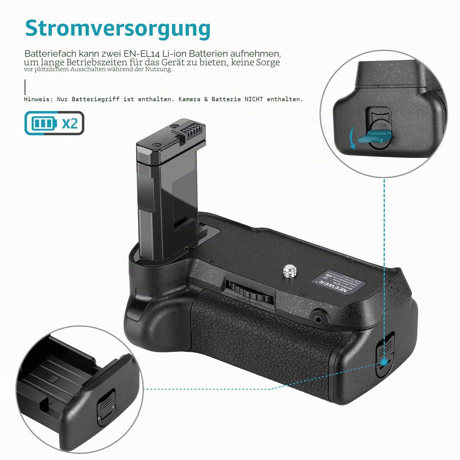 NEEWER Professional Vertikaler Batteriegriff Akkugriff Battery Grip wie der Nikon BG-2F für Nikon D3100/D3200/D3300 Digitalkamera, kompatibel mit Akku EN-EL14
