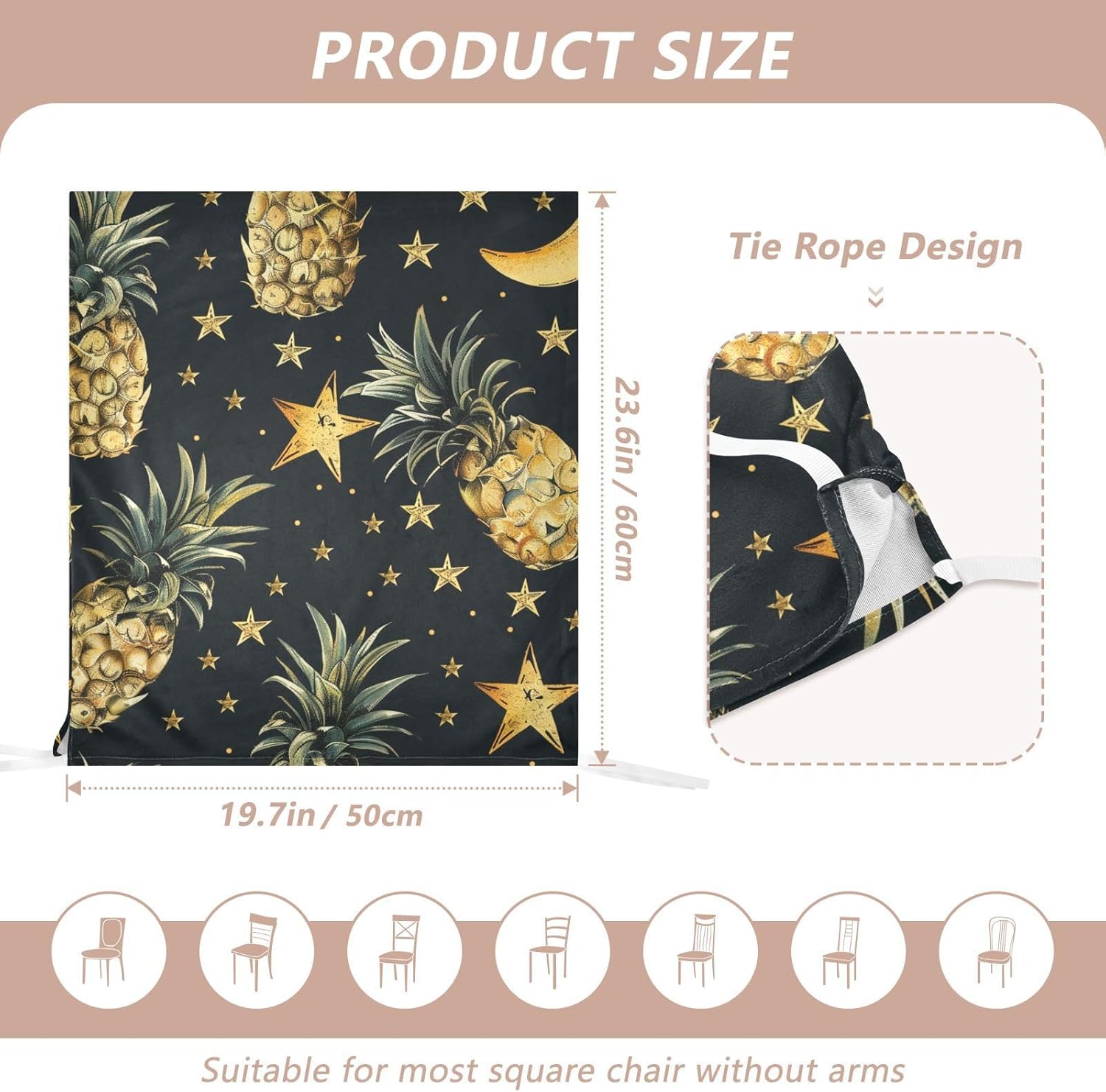 ALAZA Pineapples Stars Moon Chair Back Cover Set of 6, Washable Reusable Removable Chair Slipcovers Decorative Chair Cover for Home Kitchen Wedding Party