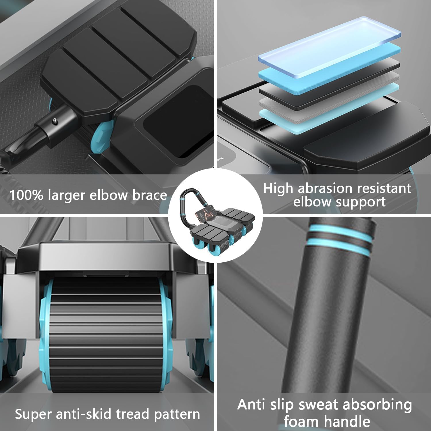 Rullo automatico per addominali rimbalzo e stabilità a 6 ruote addominali per allenamento Core Training 150 kg Heavy Duty Core Trainer – dati di allenamento tramite app sincronizzazione, con supporto