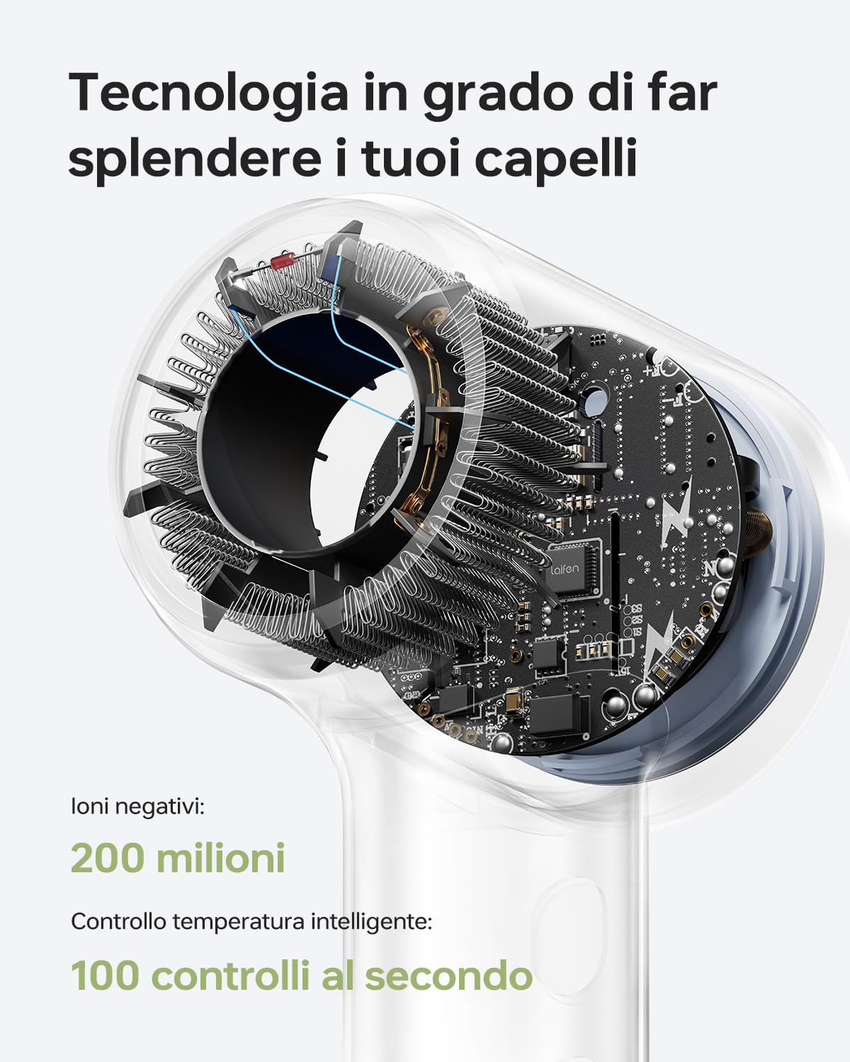 Laifen Mini asciugacapelli, asciugacapelli agli ioni negativi con motore brushless da 110.000 giri/min, asciugatura rapida, asciugacapelli silenzioso ad alta velocità (Blu)