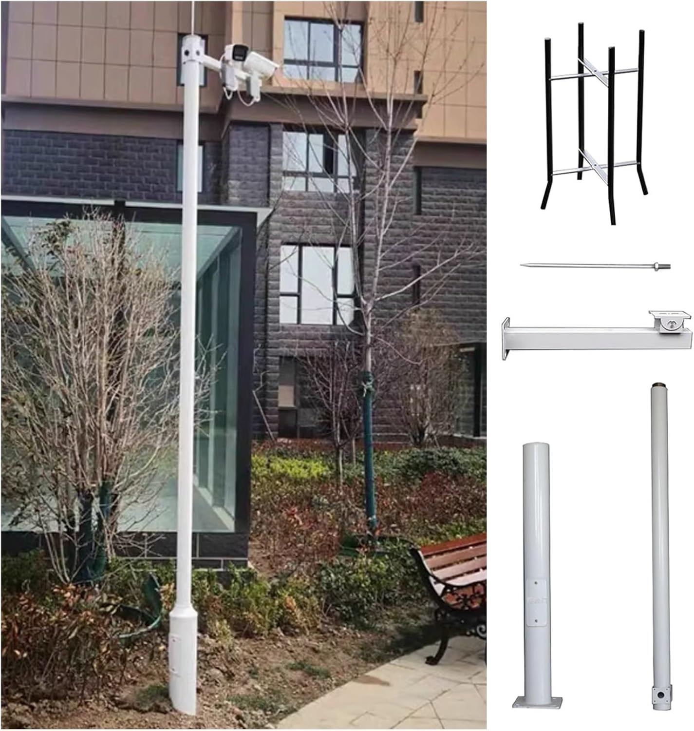 3-Section Security Camera Pole, Adjustable 6.6-19.7FT Segmented Surveillance Stand with Lightning Rod, Universal Outdoor Security Camera Mount for Enhanced Protection