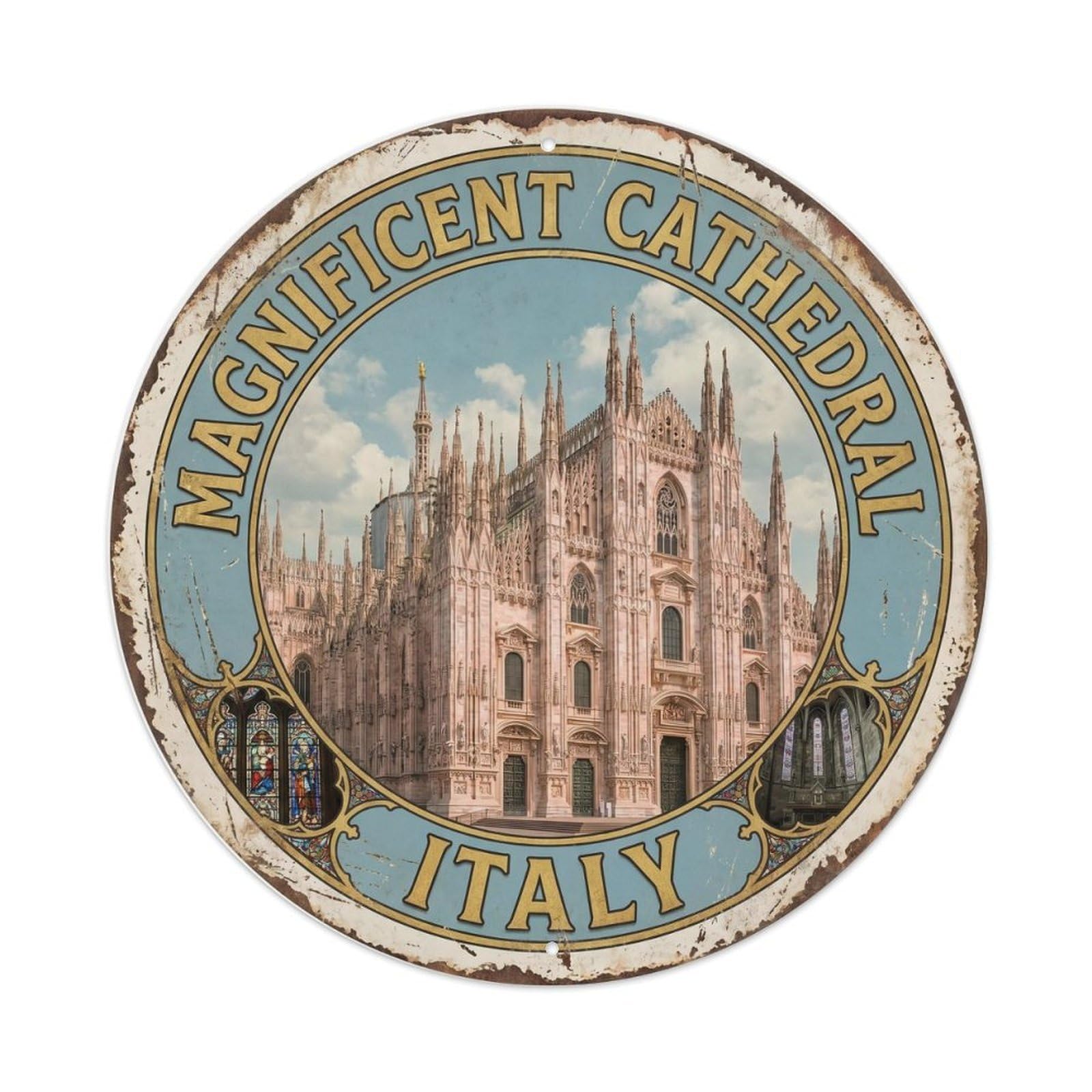 Vintage Travel Magnificent Cathedral Italy Metal Tin Sign