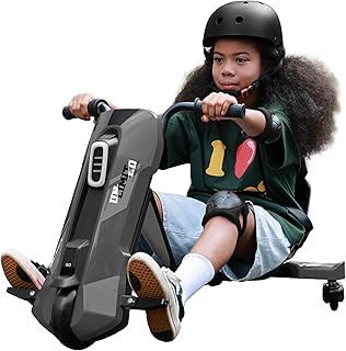 Electric Go Kart for Kids Ages 6-12 - 12V Drifting Go Cart Shift - 360° Spin, Twist Grip, Stepless Speed, Max 5 MPH, 3 Adjustable Seat, Music, Drift Kart for Riders up to 132 lbs, Black