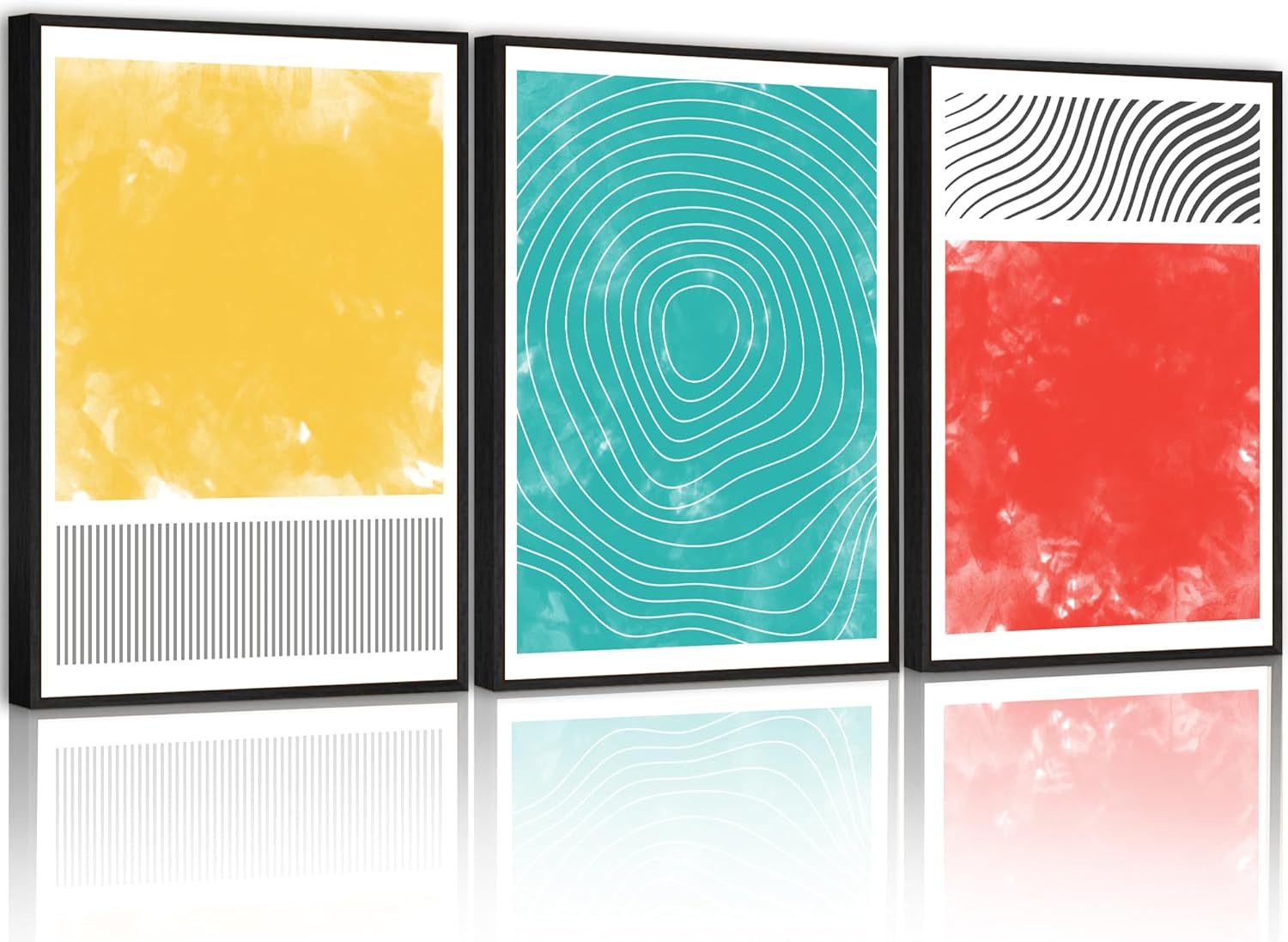 PHOPAGO Minimalist Abstract Framed Wall Art Modern Colorful Line Wall Decor Geometric Artwork 11x14in Black Framed Colorful Abstract 11" x 14" x 3 Pcs Black