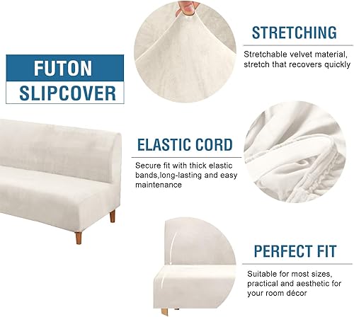 Vista 63 de H.VERSAILTEX - Funda de terciopelo real para futón sin brazos, funda protectora elástica para sofá cama, para protección de muebles, gruesa, suave