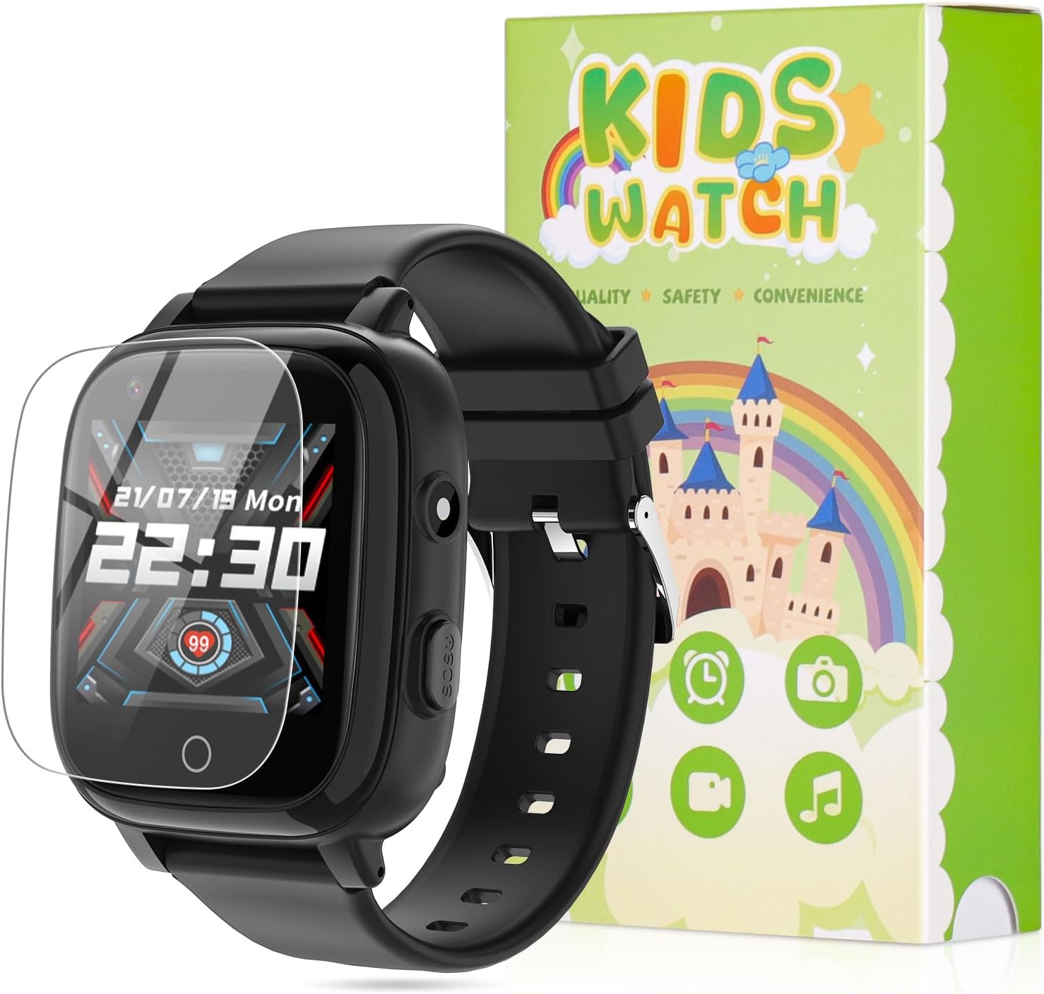 OKYUK 4G Kids Smart Watch with GPS Tracker & SOS Alert - Video Call, 2-Way Calling, Chat, App - with SIM Card for Ages 4-12 - Perfect Educational Gift (Black)