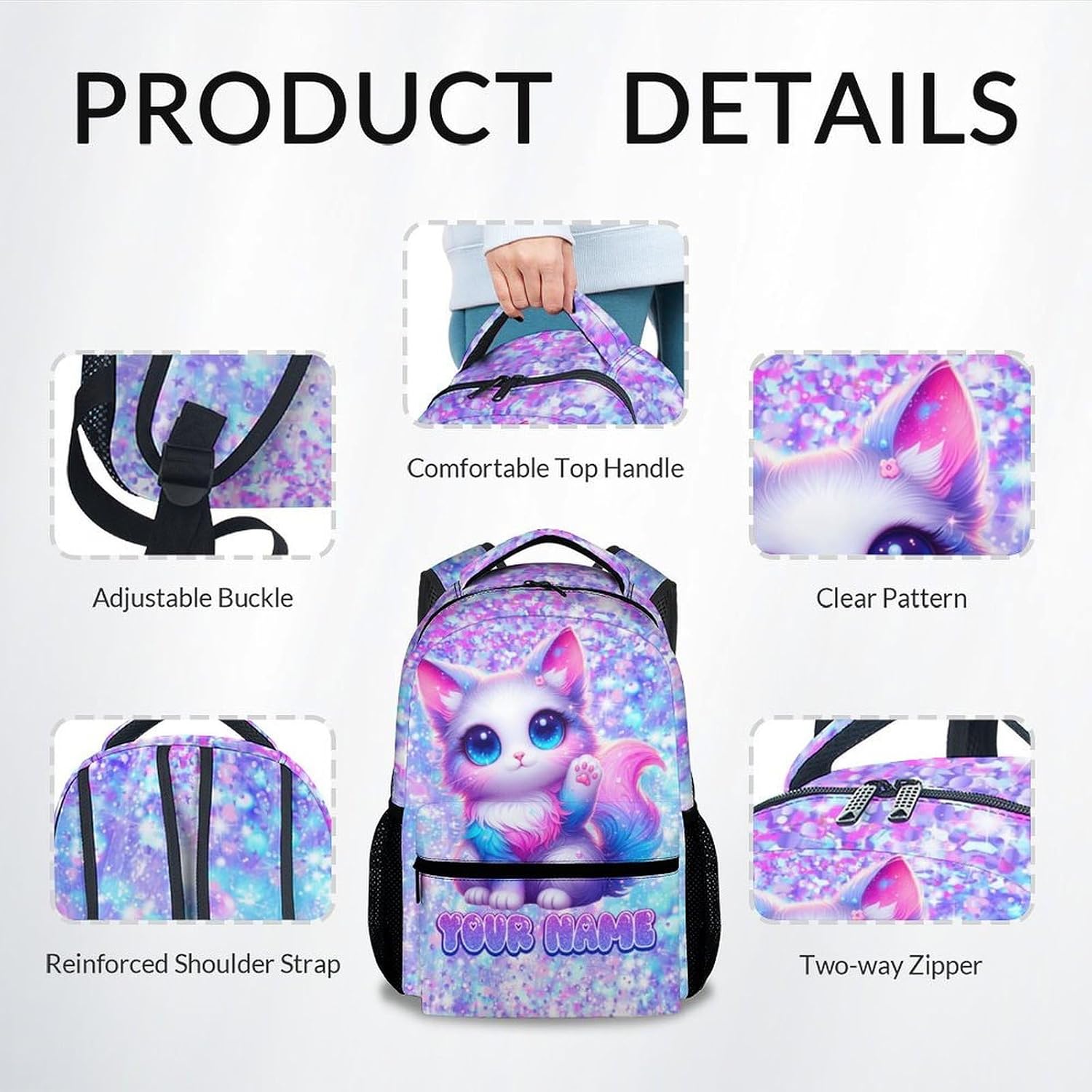 COZYAURA Cat Backpack for Kids Personalized School Bookbag - 17 Inch Girls Schoolbag for Elementary Kindergarten Toddler