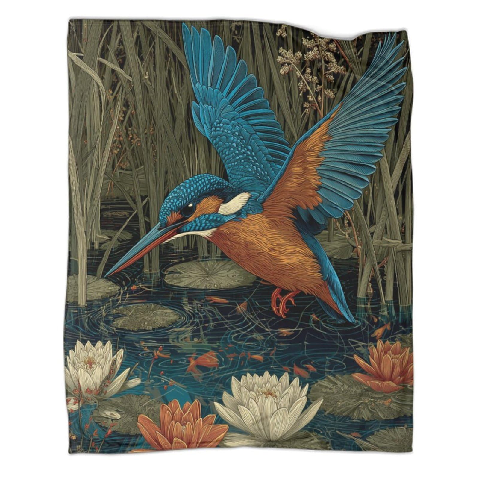 kaiyun Birds, Reeds And Water Lilies Patterned Throw Warm for Camping Outdoor Lightweight for Sofa Bed 60x80inch(150x200cm)