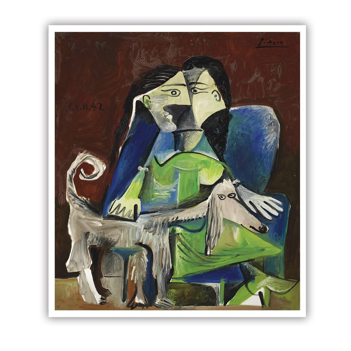 SHENGPOSTER Pablo Picasso Woman and Dog Print Canvas Poster Cubist Famous Painting Replica Paintings Unframed Wall Art for Living Room Bedroom Decor Frameless 80x105cm