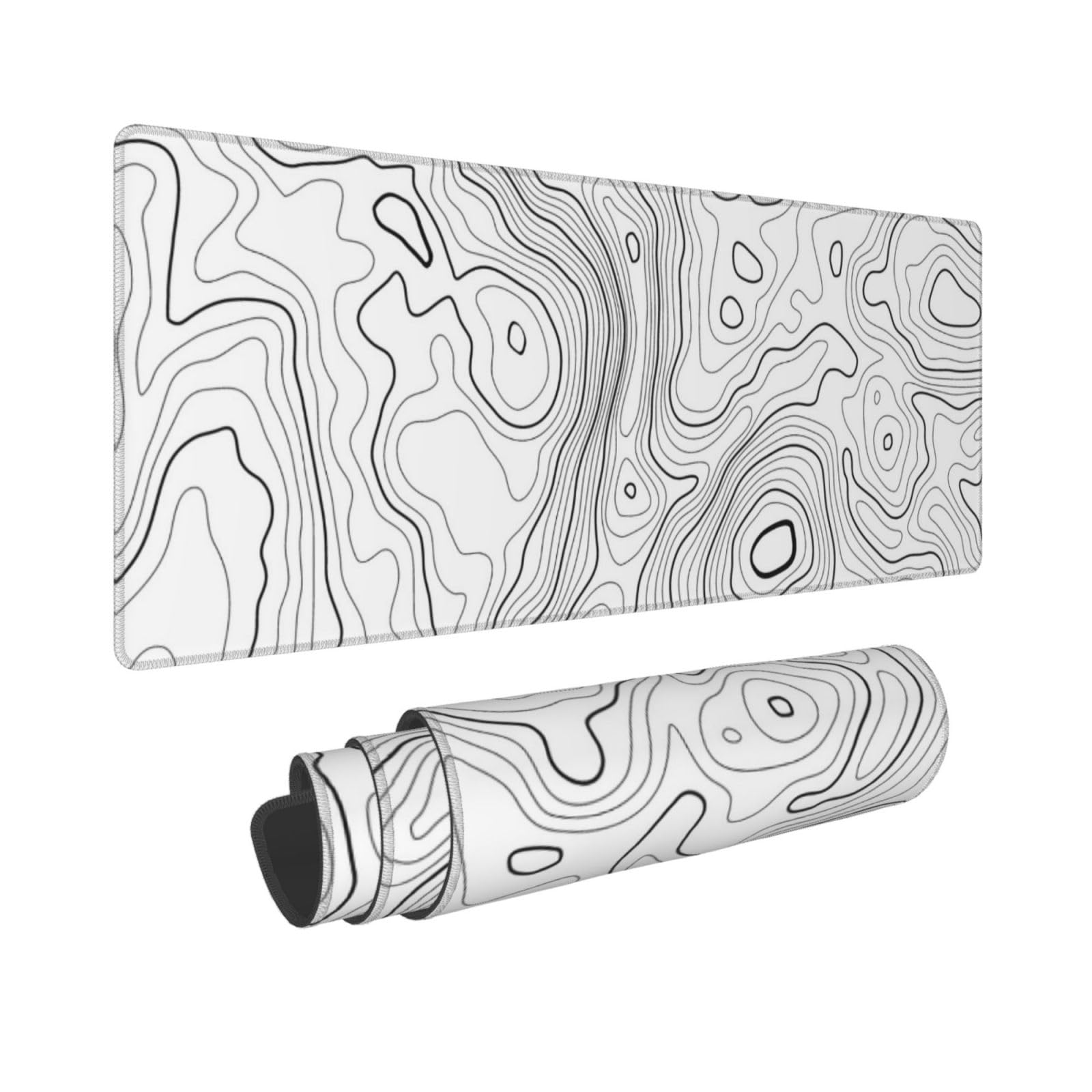 Alfombrilla de mouse grande con mapa topográfico blanco, alfombrilla de mouse para teclado grande extendida, alfombrilla de mouse larga para juegos de computadora para el hogar, oficina, escritorio de