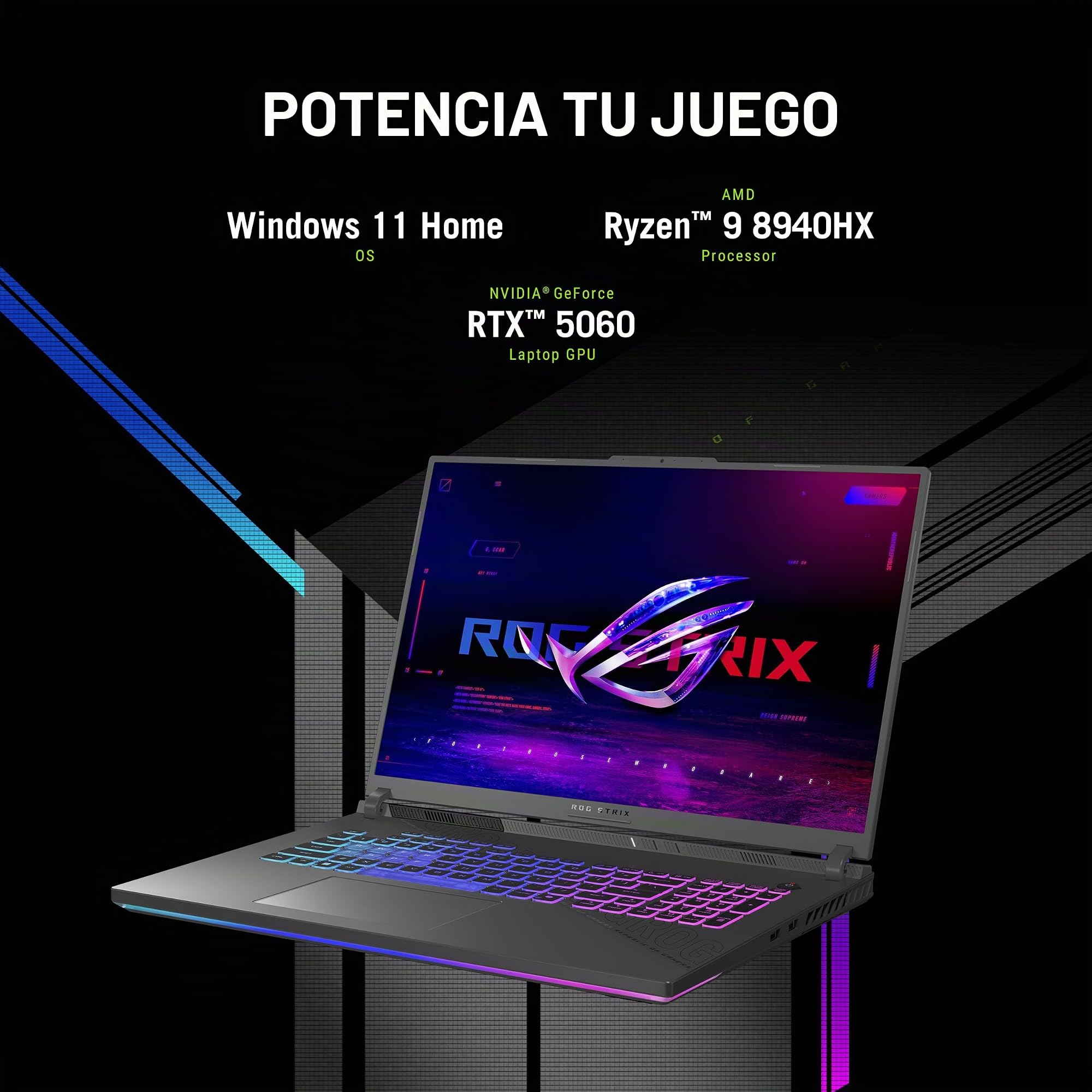 ASUS ROG Strix G18 (2025) - Laptop para juegos, pantalla ROG Nebula de 18 pulgadas 16:10 2.5K 240Hz/3ms, NVIDIA® GeForce RTX™ 5060, procesador móvil AMD Ryzen™ 9 7940HX, 32 GB DDR5-5200 MHz, 1 TB PCIe
