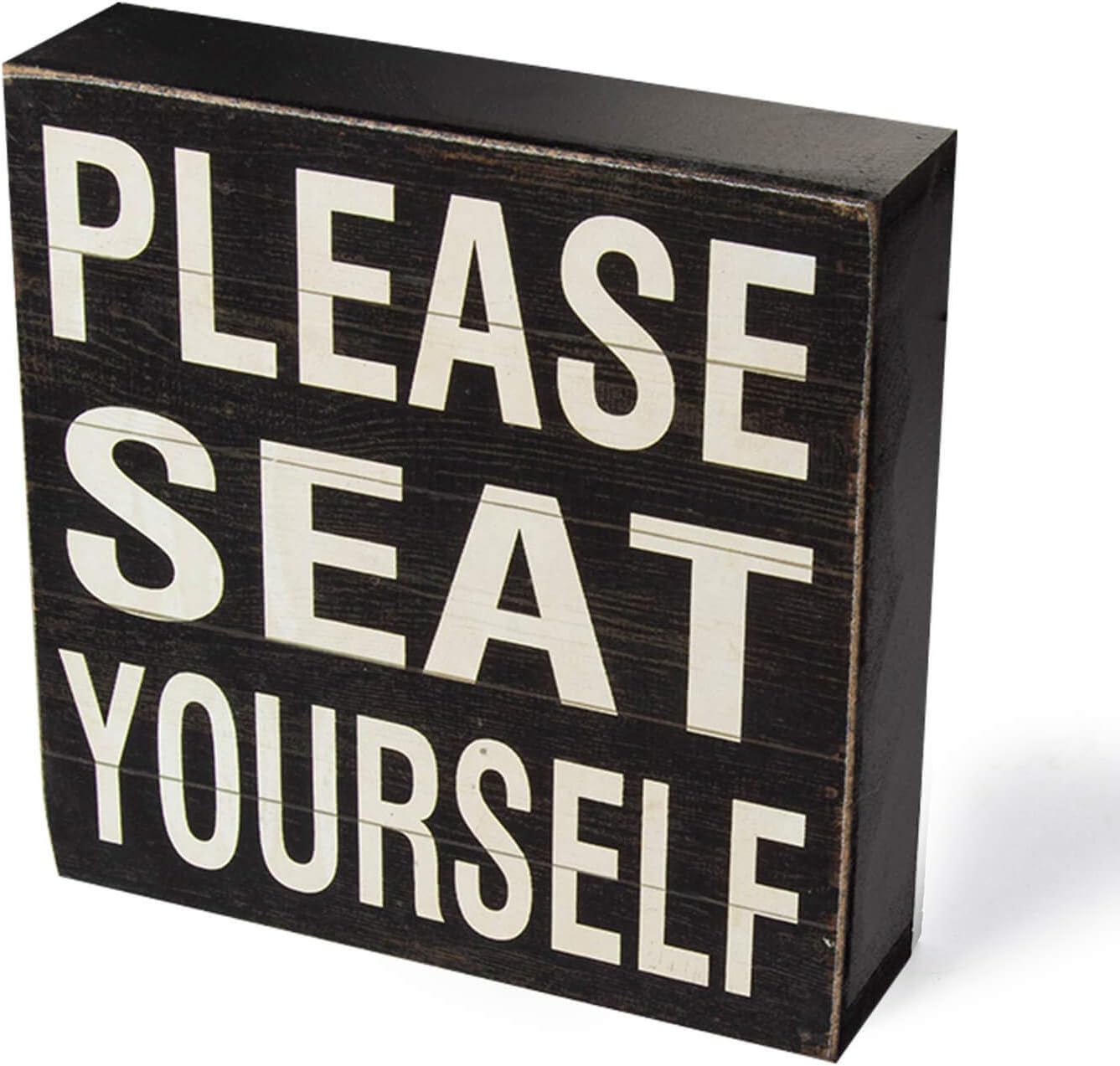 Farmhouse Funny Bathroom Signs Decor, Classic Wooden Box Sign 6" Square, Black/White Please Seat Yourself