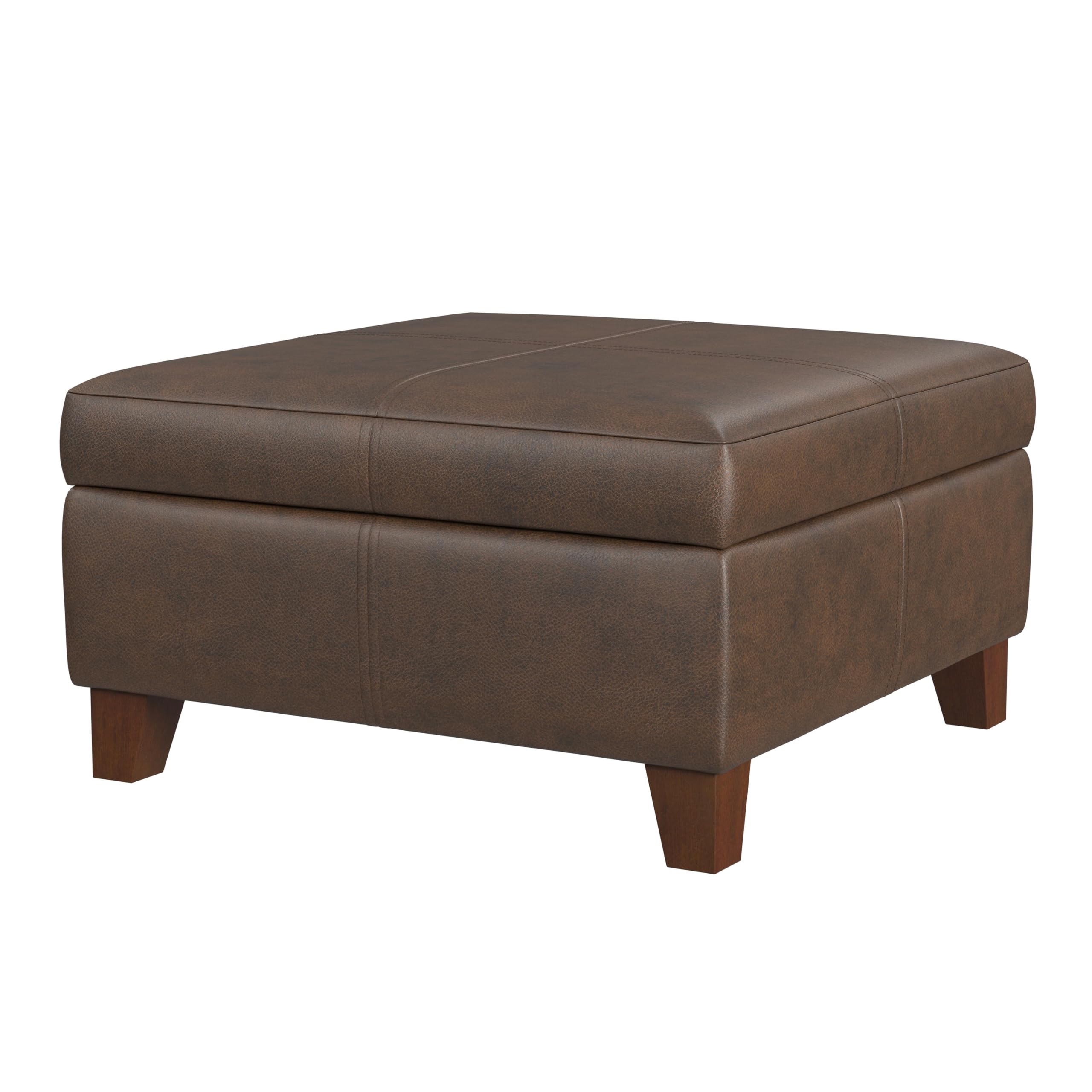 HomePop Home Decor Faux Leather Storage Ottoman | Ottoman with Storage for Living Room & Bedroom, Brown Faux Leather