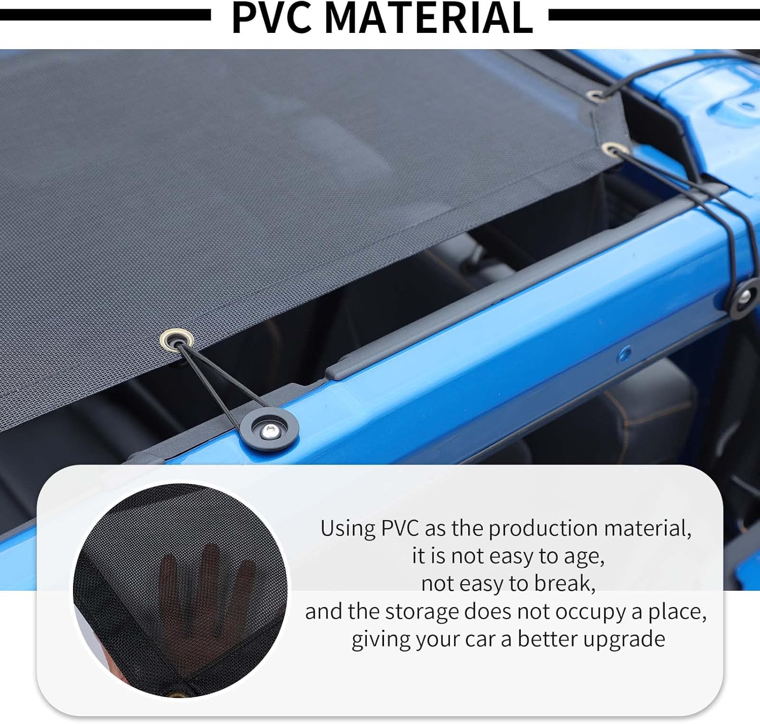 JWWY Sunshade Mesh Sun Shade Bikini Top Roof Sunblock Mesh Heat Shield Mesh for 2021-2024+ Ford Bronco Accessories Foldable Sun Shield Upgrade Reflective Polyester Cover Block Heat Block UV Rays 2Door