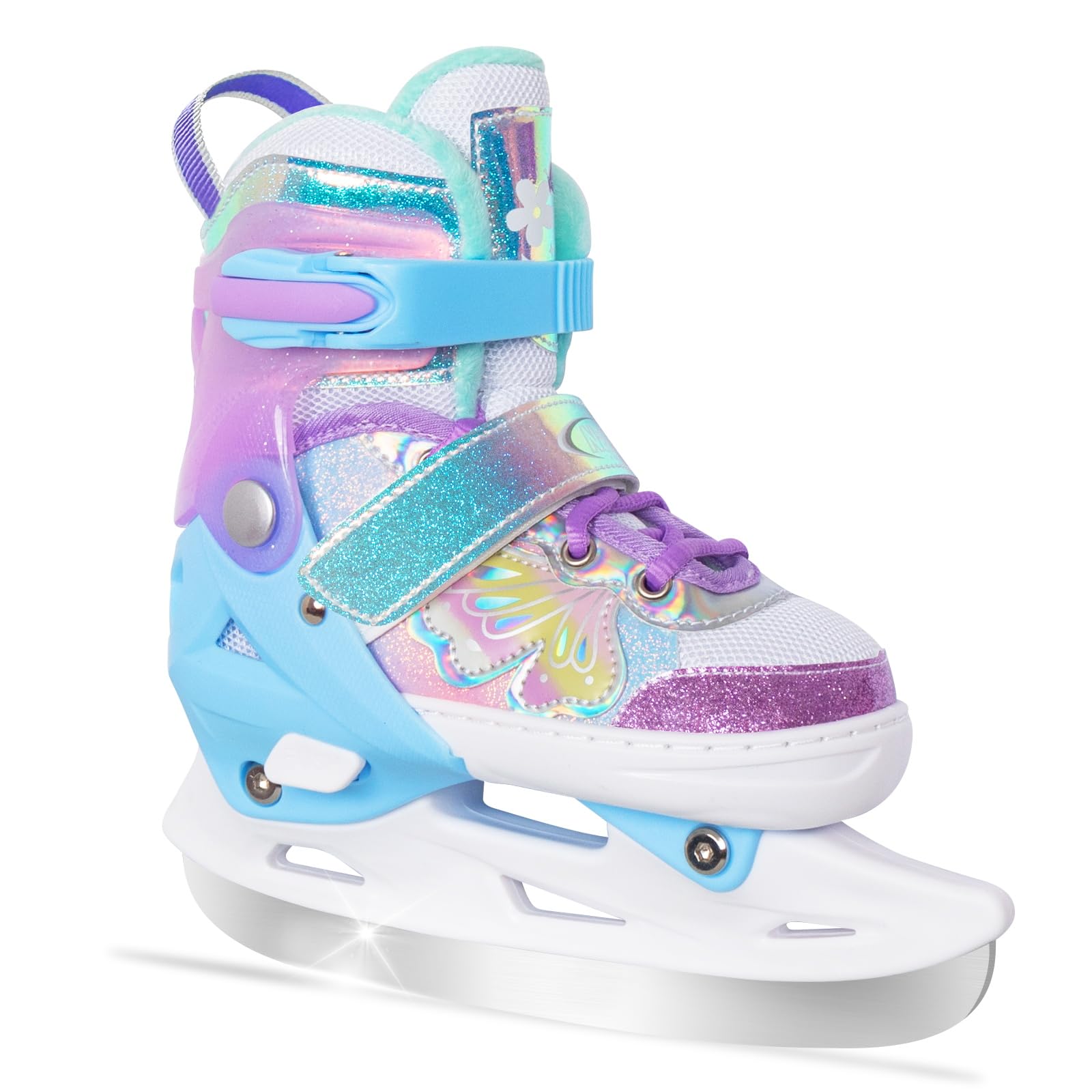 Nattork Girls Ice Skates for Kids 4 Size Adjustable Butterfly Ice Skate with Fleece Lining for Outdoor & Rink