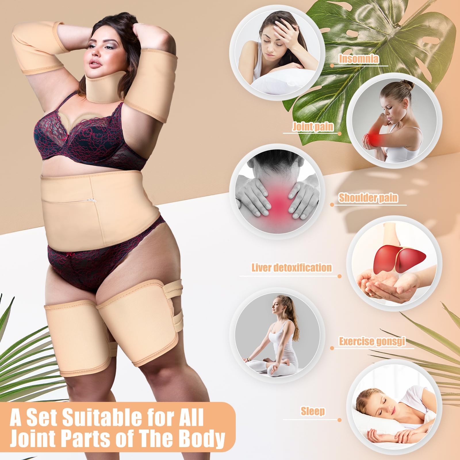 Dansib 11 Pcs Castor Oil Pack Wrap Set, Flannel Reusable Castor Oil Pack Kit for Waist Neck Breasts Elbow with Adjustable Strap and Laundry Bag Washable, Castor Oil Not Included (Skin Color,Large)