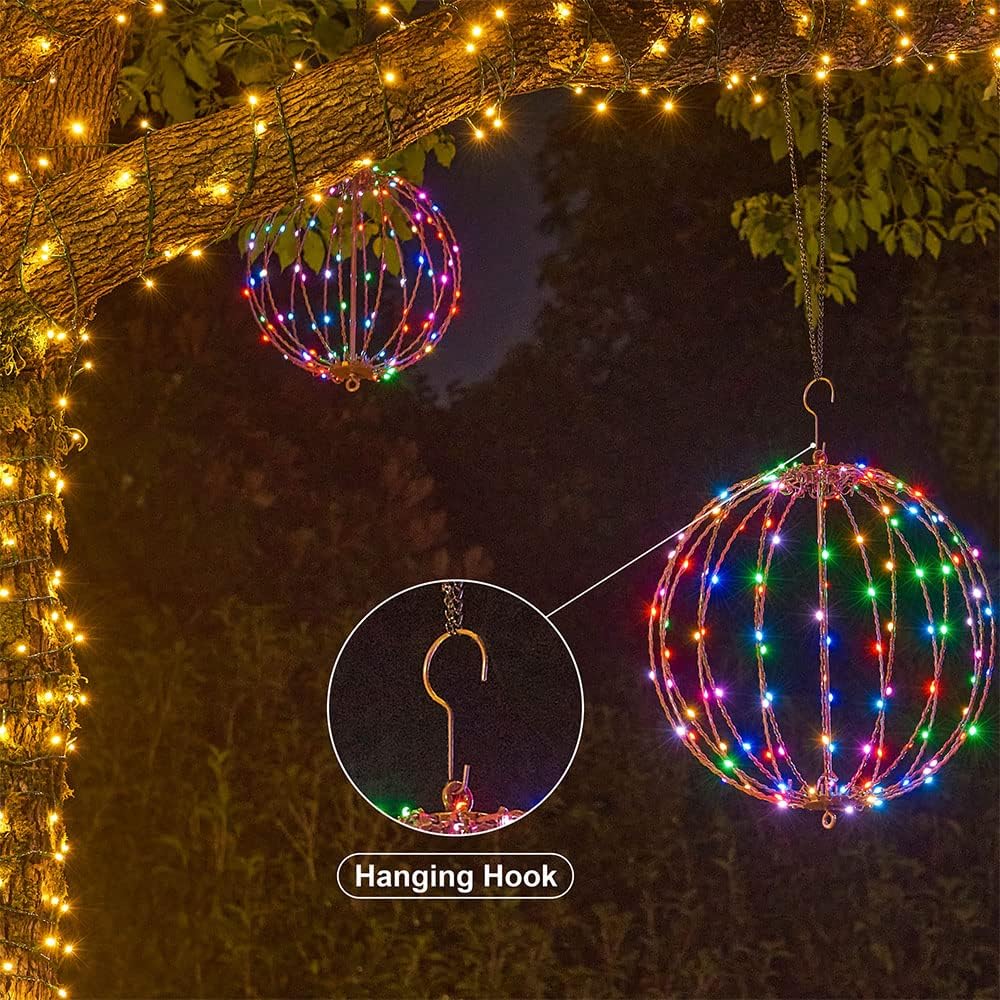 Lightshare 12IN 96LED Light Ball Yard Decoration Pathway Lights Sphere Light with Remote Control Fold Flat Metal Frame Indoor Outdoor Waterproof Garden Lights, Plug in