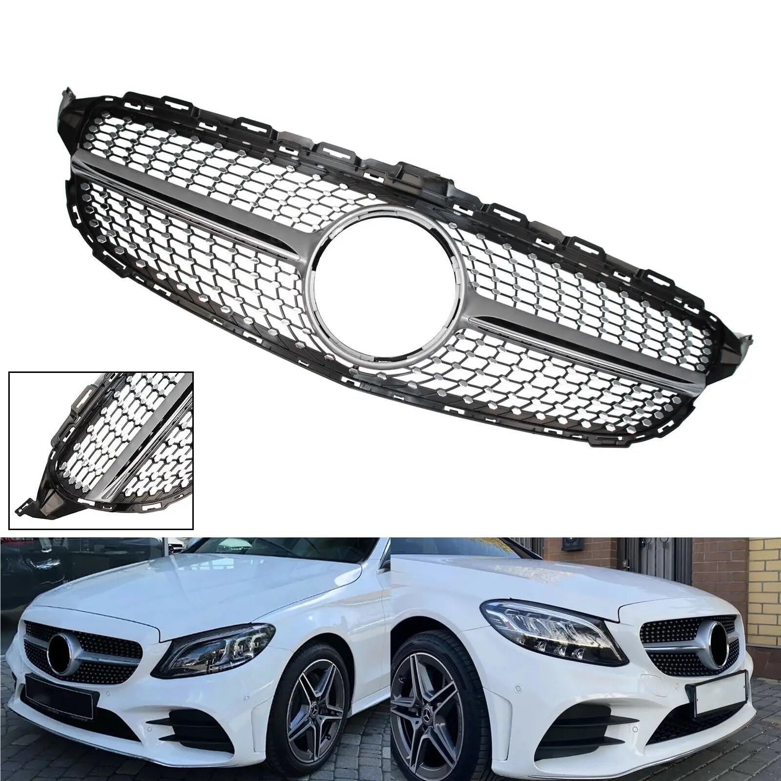 Chromowany przedni zderzak Grill Diamond AMG Style pasuje do Mercedesa Klasy C C205 W205 15-18 osłona chłodnicy