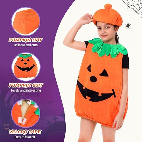 Miniatura 4 de BSTAOFY Disfraz de calabaza naranja de Halloween para niños pequeños 3T, 4T, 5T, 6T, farol, disfraz elegante para carnaval