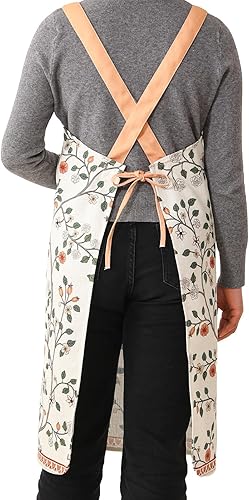 Miniatura 7 de ISAENNE Delantal de lino con estampado floral con bolsillo, delantales de cocina y jardín con estilo vintage para mujeres y hombres