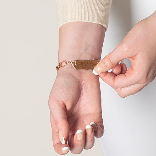 Miniatura 4 de Lauren's Hope Pulsera de alerta médica Moneta de enlace ovalado para mujer en oro, oro rosa y plata, grabado personalizado para diabetes,