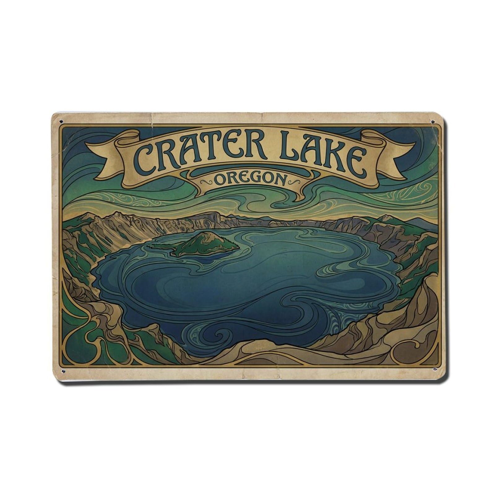 Xanthor Style Retro Travel Usa Crater Lake Metal Tin Sign
