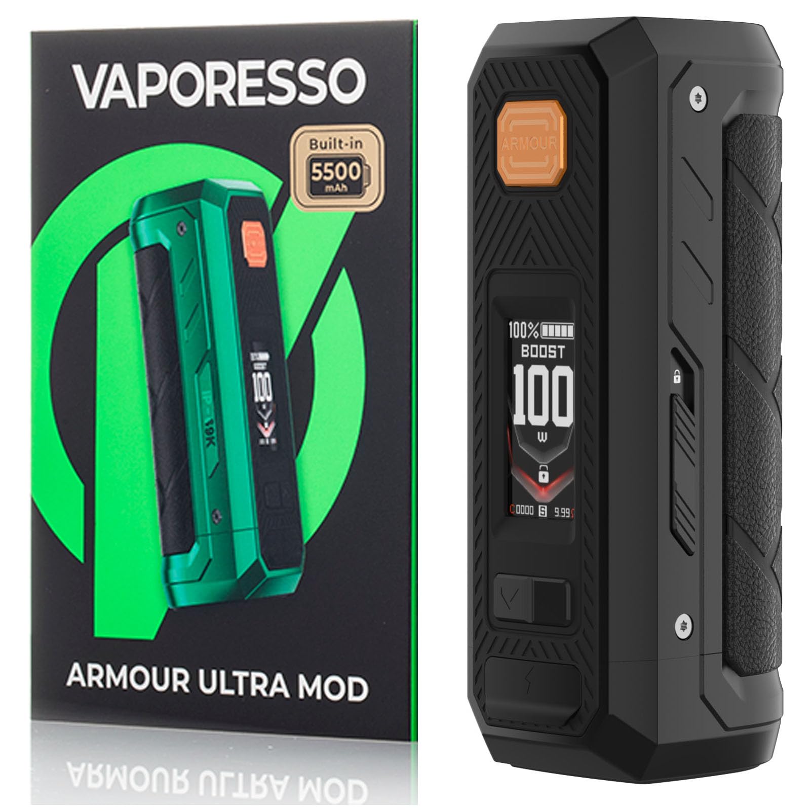 Vaporesso Armour Ultra Mod 100W 5500mAh built in Battery Boost/Pulse/ECO/TC Mode 510 Thread Water Proof E Cigarette Box (Negro obsidiana)