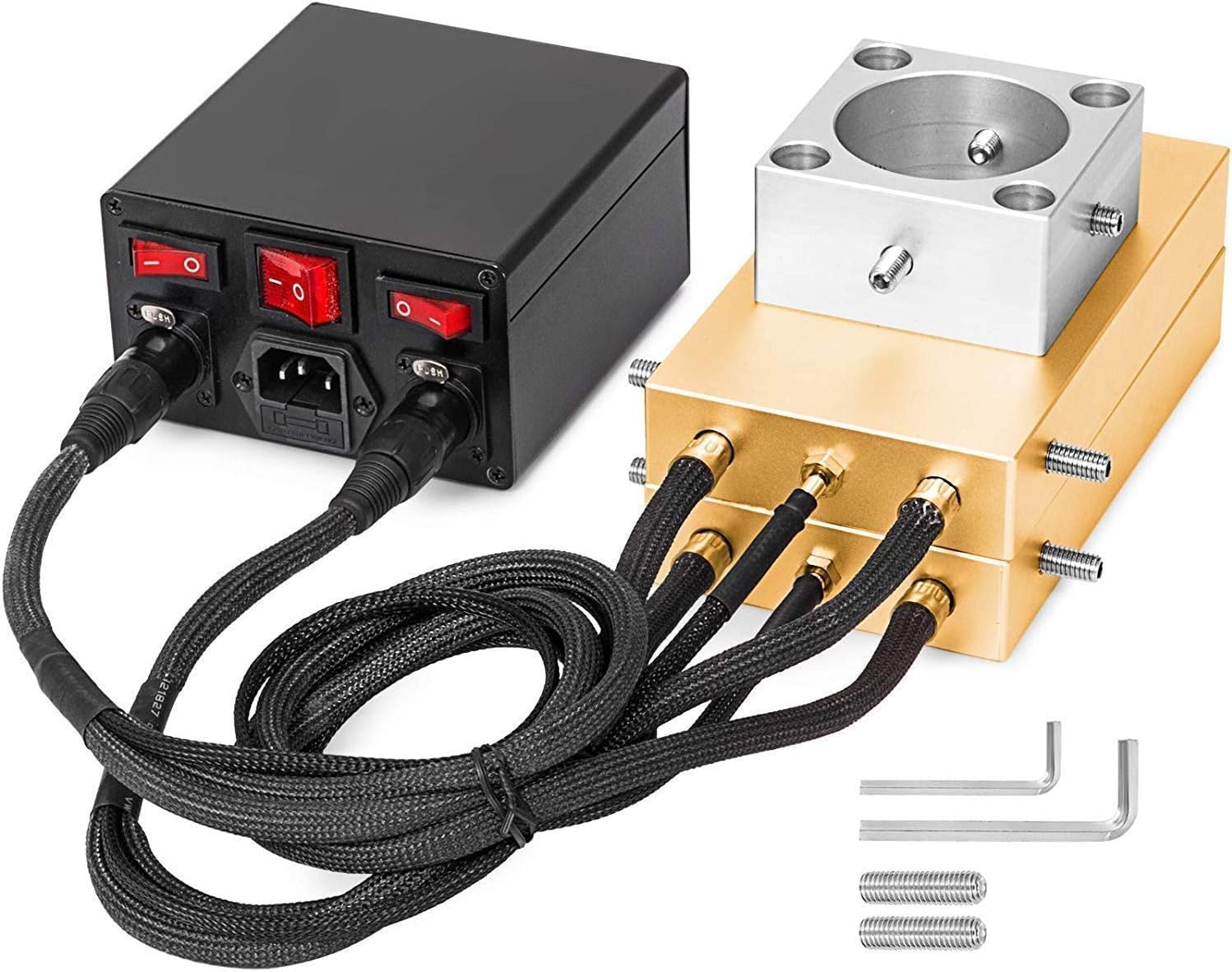 Golden 4" x 7" Aluminum Heat Press Plates Kit - DIY Industrial Hydraulic Heat Extractor with Double-Side Heating and Movable Control Box