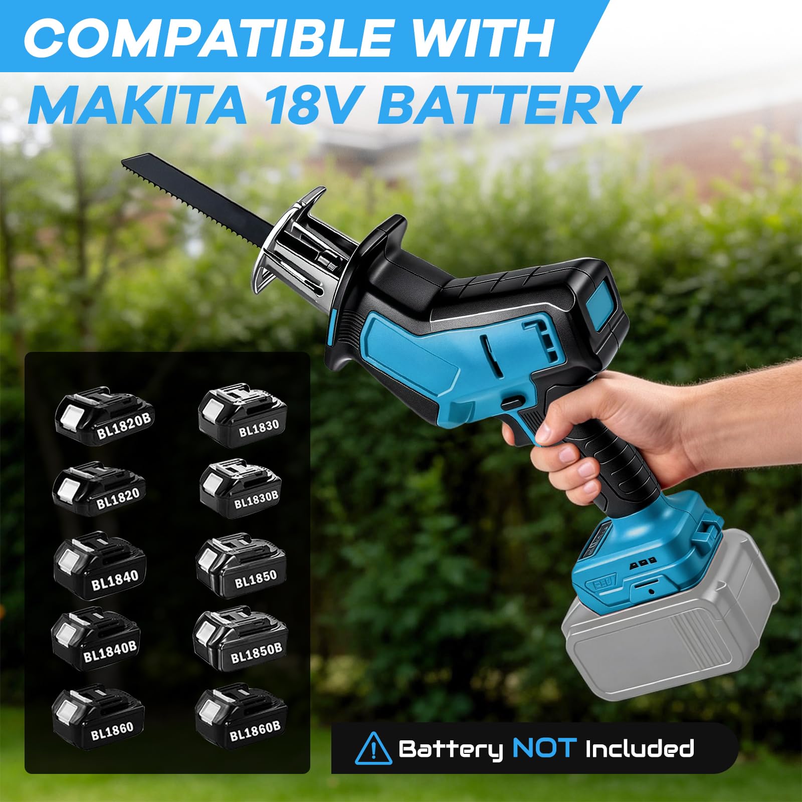 Sierra de sable con batería, compatible con batería Makita de 18 V (sin batería), 4000 SPM sin escobillas con 4 hojas de sierra y maletín de plástico, para cortar madera y PVC