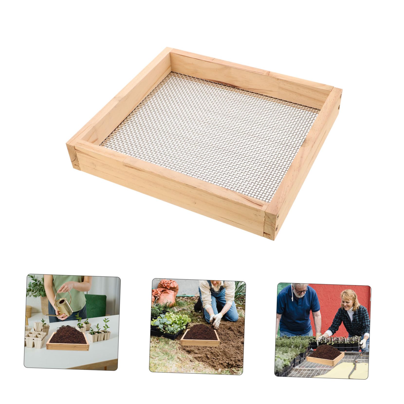 Milisten Tamis à Terre pour Jardin Acier Inoxydable avec Maille Bois pour Cailloux Terre Et Compost Outil De Jardinage