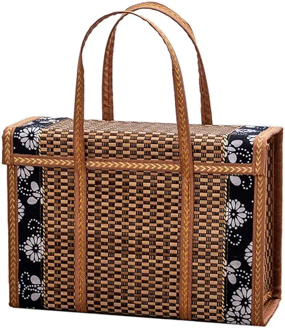 Panier à Pique-Nique Pliable en Osier et Bambou - Sac de Rangement Naturel