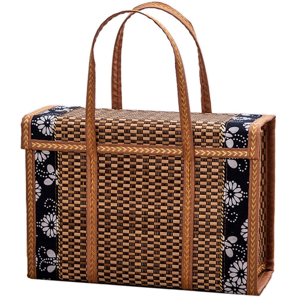 Geroosaty Woven Wicker Picnic Basket with Handle Rattan Grass Foldable Bamboo Basket
