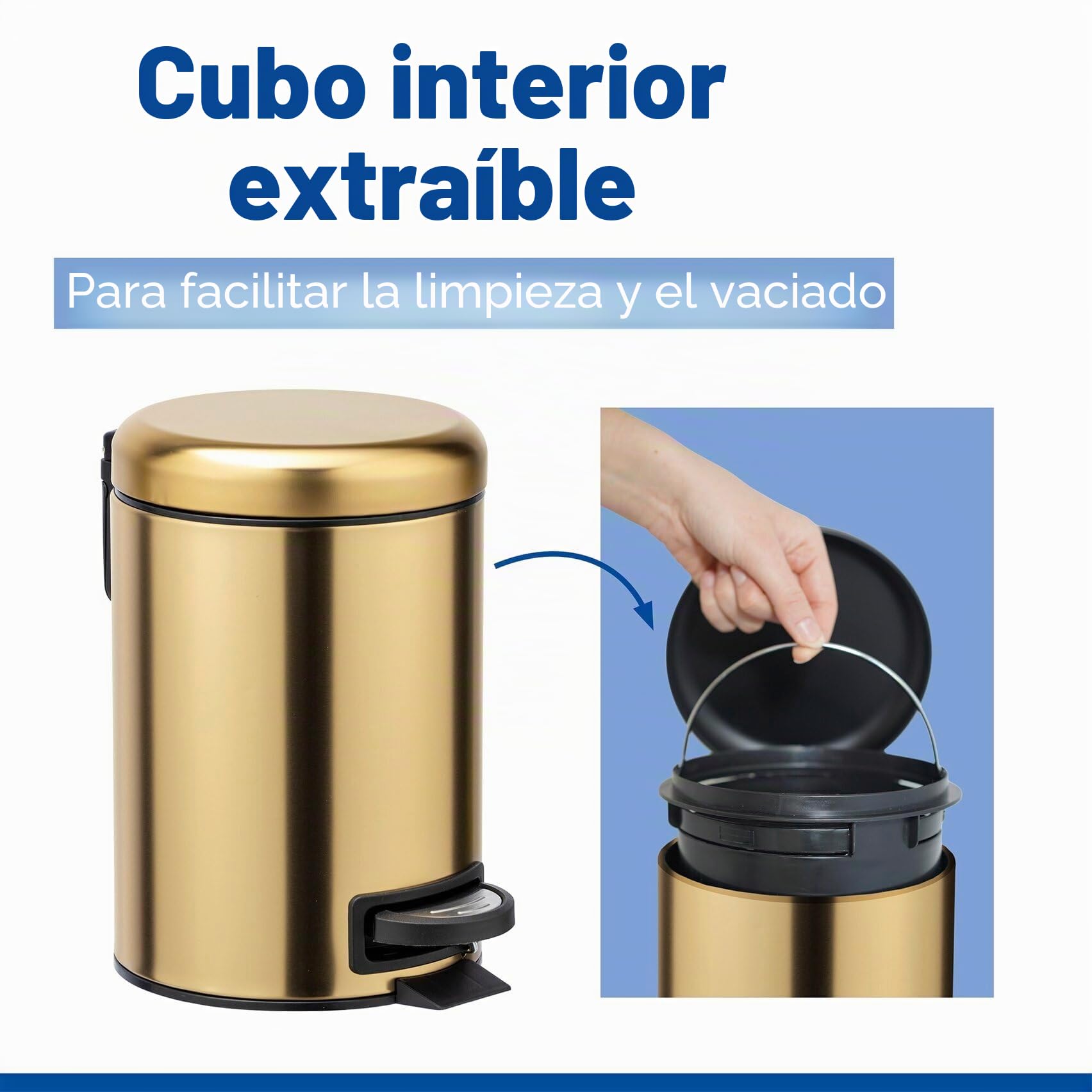WENKO Cubo de pedal Leman oro mate 3 l - Cubo de cosmética, cubo de basura con recubrimiento anti-huellas dactilares Capacidad: 3 l, Acero inoxidable, 17 x 25 x 22.5 cm, Oro
