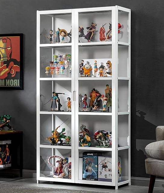 Pounjsd Vitrina de Colecciones de Cristal, 162cm Con Puerta, Mueble Para Muñecas y Figuras Coleccionables