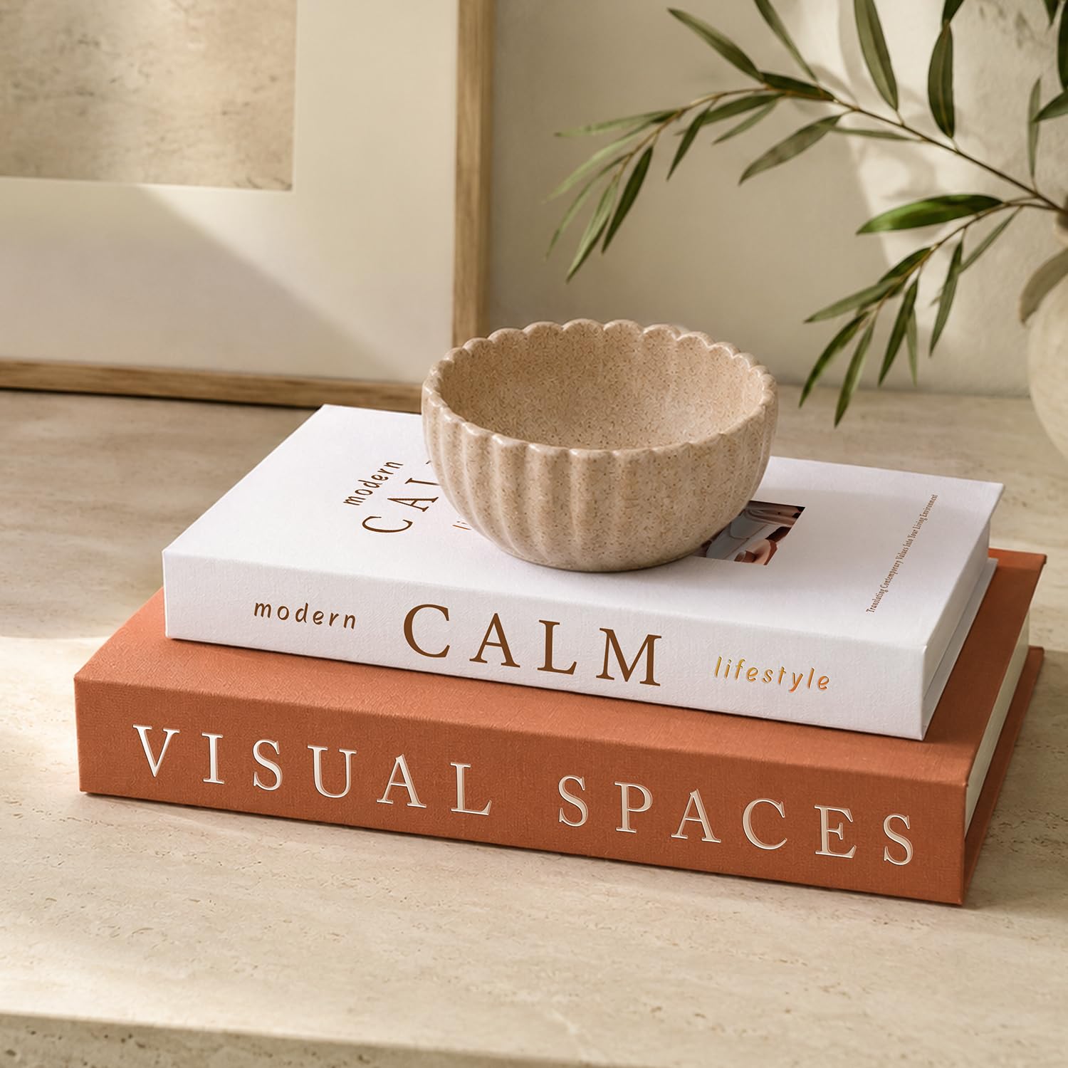 Cenjeery Brown & Cream Minimalist Decorative Books For Home Decor - Set Of 2 Aesthetic Faux/Fake Book Boxes Enhance Coffee Table, Mantel Or Bookshelf Decor, Beautiful Photo Storage & Keepsake Box