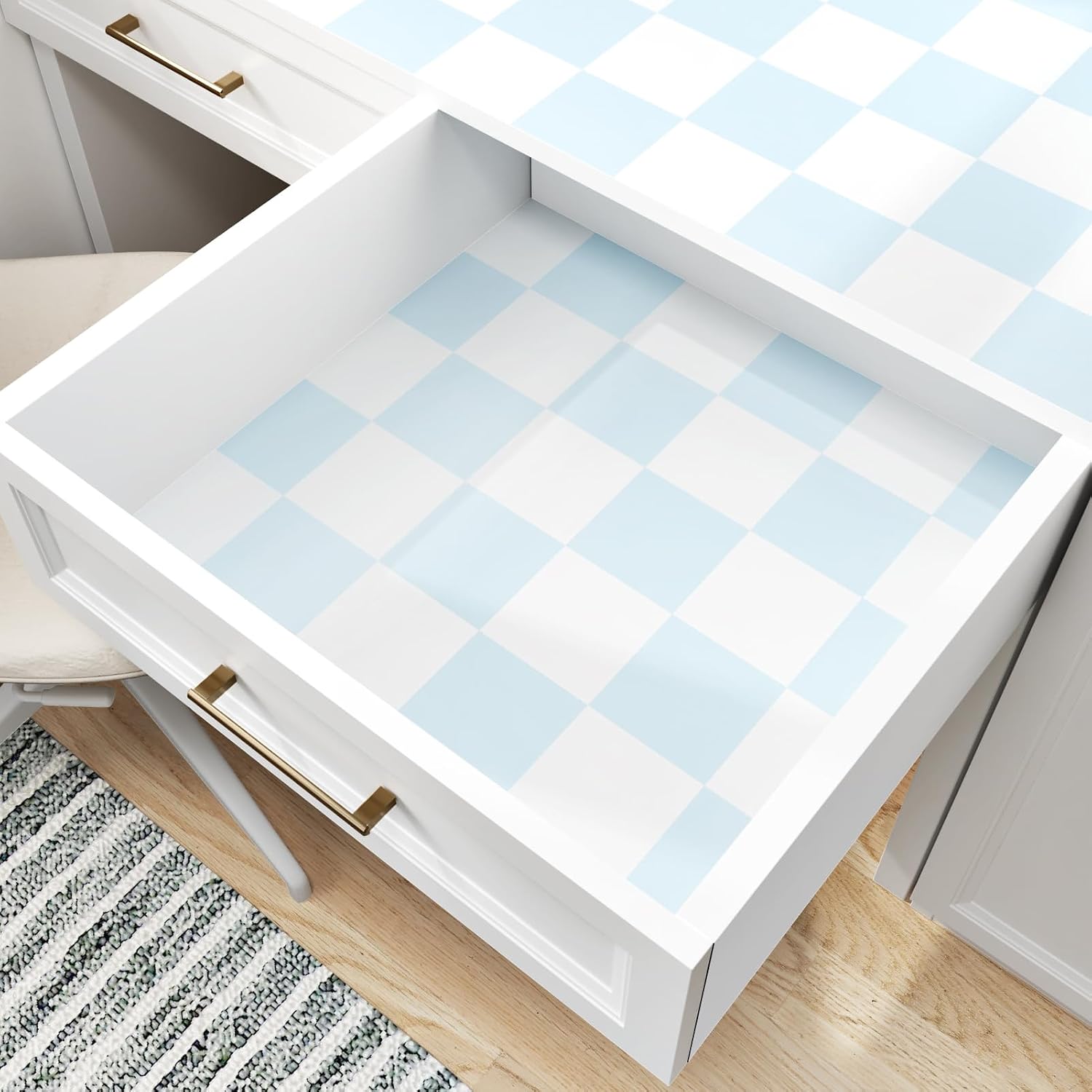 17.5"x314" Blue and White Checkered Wallpaper Pee SND Stick Self Adhesive Plaid Contact Paper Gingham Geometric Mosaic Paper for Kids Bedroom Nursery Dollhouse Cabinets Drawers Countertops