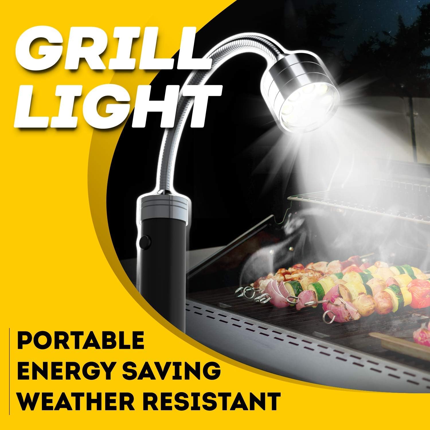 Flexible LED BBQ Grill Lights Set of 2 - The Perfect Grilling Accessories Light with 360-Degree Magnetic Base and Gooseneck - 100% Portable Weatherproof Outdoor Lamp w/ 6 Batteries Included : Patio, Lawn & Garden